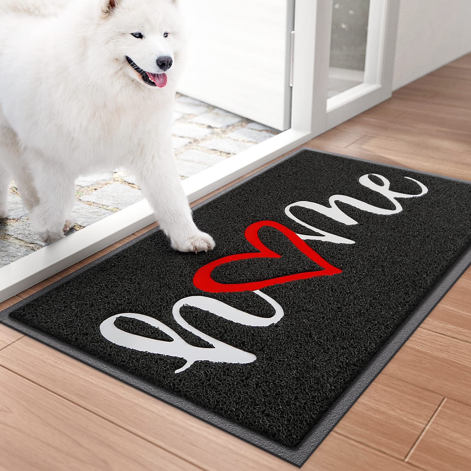 Door Mat (30"x17.5",Black), Welcome Mat Low Profile Front Doormat Floor Mat Non Slip Rugs for Entryway, Patio, High Traffic Areas
