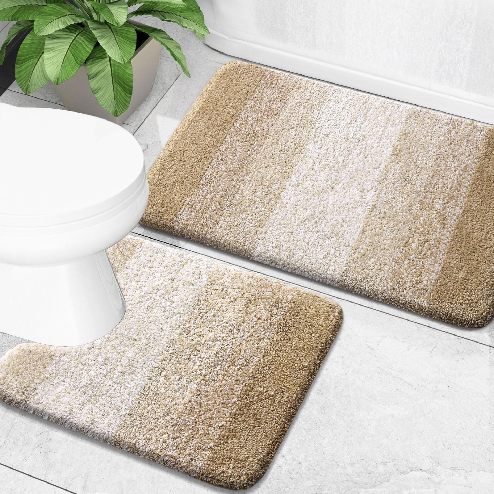 OLANLY Bathroom Rug Set 2 Piece, Soft Absorbent Microfiber Bath Mats and U-Shaped Contour Toilet Rug, Non-Slip, Machine Wash Dry, Plush Shaggy Bath Mats for Bathroom (24"x16"+24"x20", Grey)