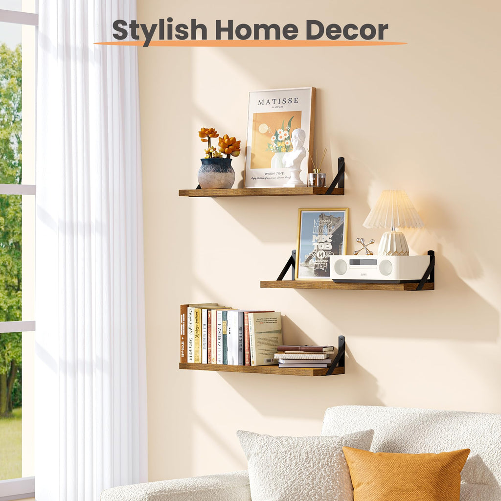 upsimples Floating Book Shelves for Wall, 15.7 Inches Wood Shelves for Living Room, Bathroom, Bedroom, Kitchen Storage and Decoration, White