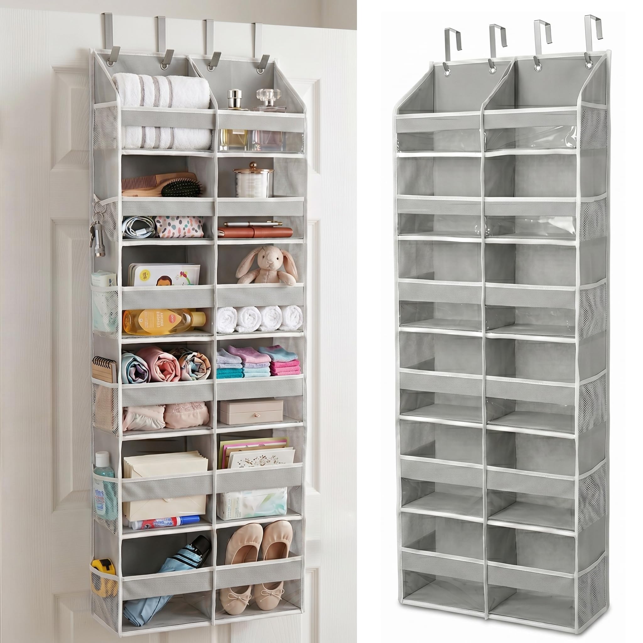 HOMELUX THEORY UPGRADED 6 Tiers Over The Door Organizer Hanging - 100D EXTRA THICK & 50lbs HUGE CAPACITY, 12 Side Mesh Pockets Over The Door Shoe Organizer, Hanging Closet Organizer (Ivory, 1pc)
