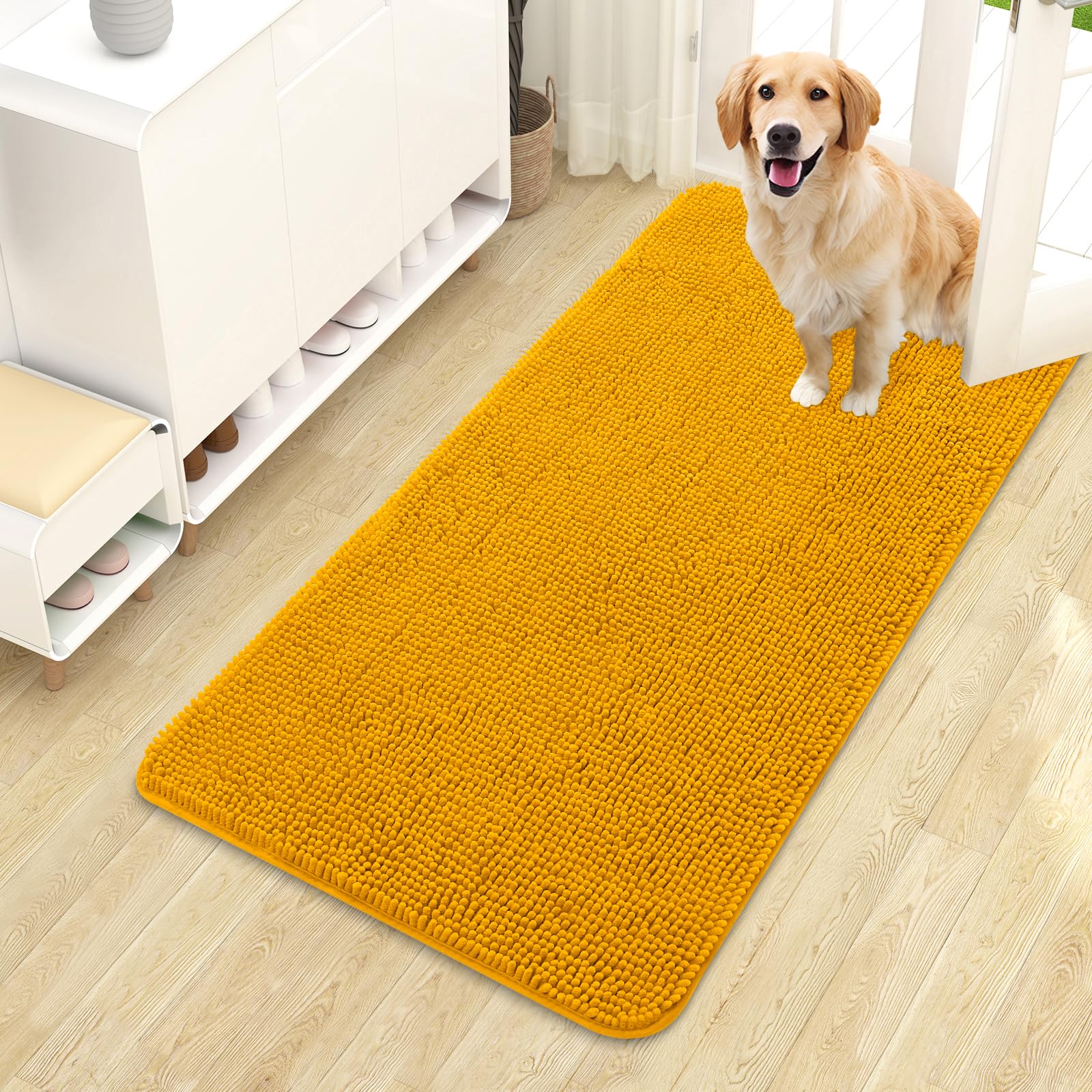 OLANLY Dog Door Mat for Muddy Paws 30x20, Absorbs Moisture and Dirt, Absorbent Non-Slip Washable Doormat, Quick Dry Chenille Mud Mat for Dogs, Entry Indoor Entryway Carpet for Inside Floor, Grey