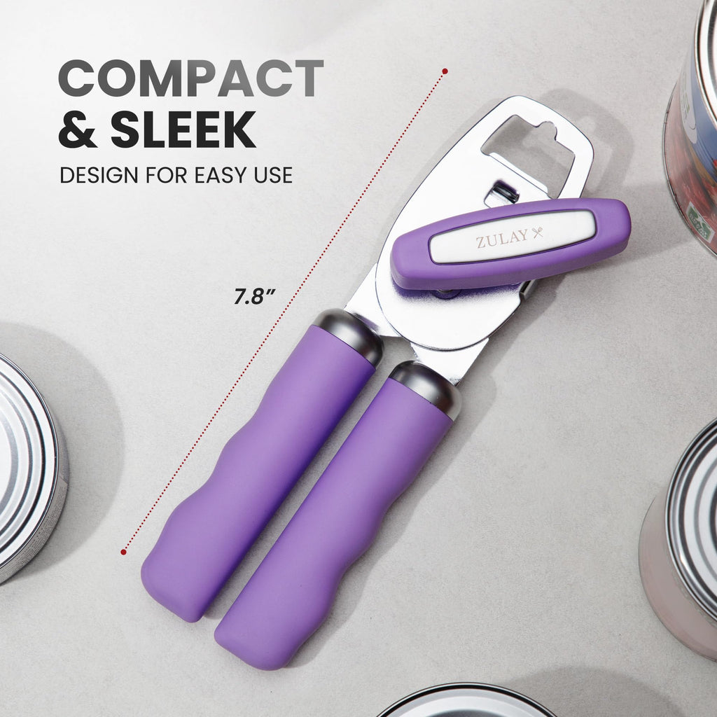 Zulay Kitchen COMFY™ Can Opener Manual with Bottle Opener - Rust Proof Stainless Steel Manual Can Opener With Turn Knob & Comfy Soft Grip Handles - Black