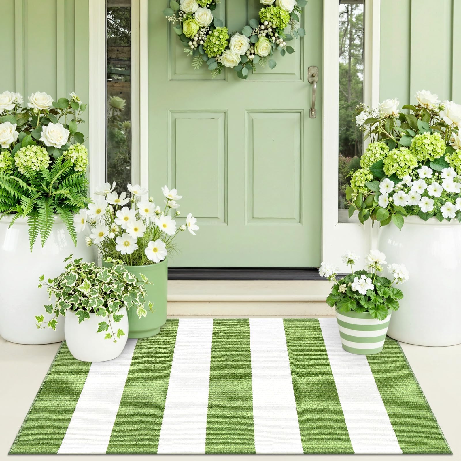 OLANLY Black and White Striped Rug 2'4" x 3'7" (27.5" x 43") – Washable Cotton Indoor Outdoor Doormat for Front Door, Entryway, Kitchen, Porch, Patio Decor