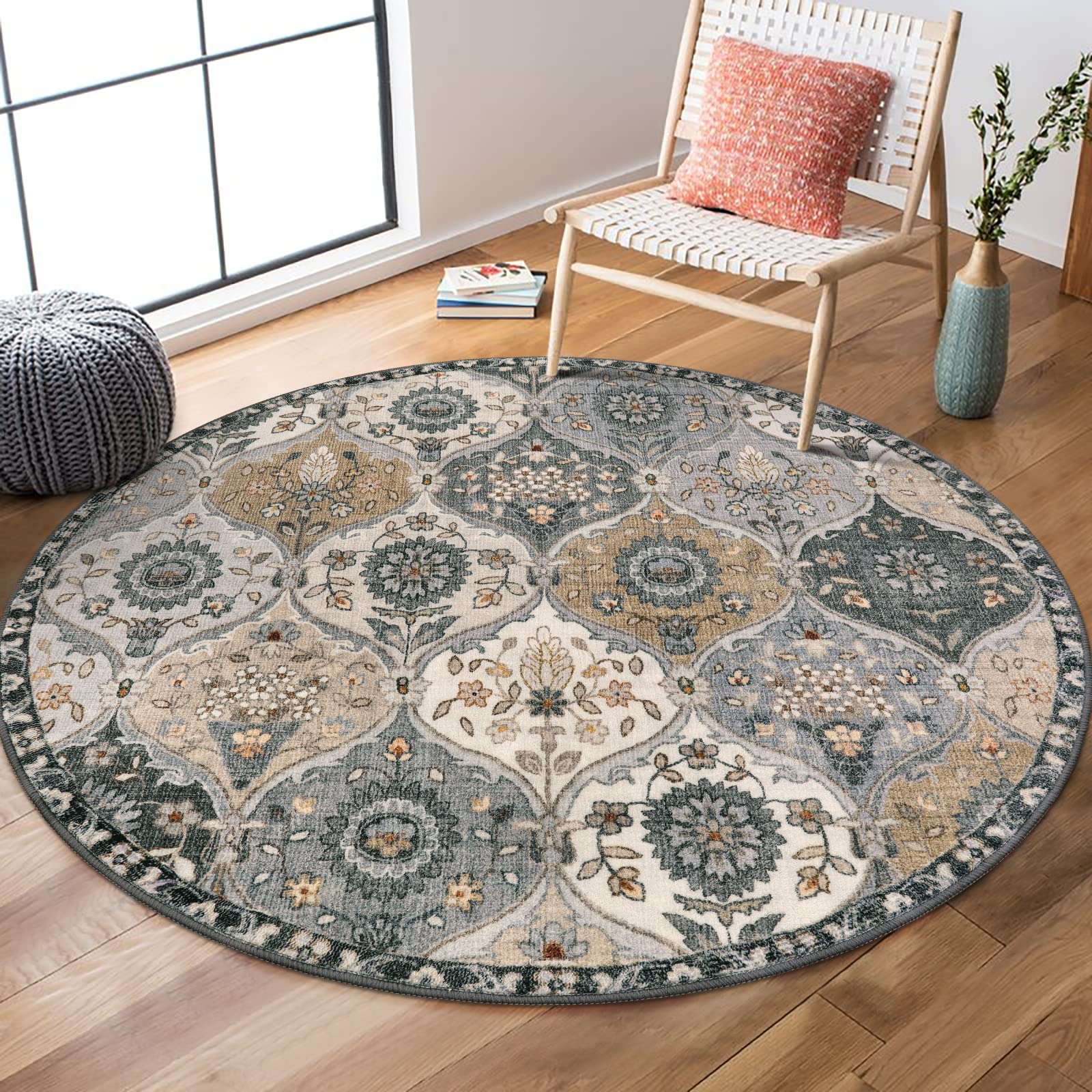 Lahome Moroccan Trellis Washable Rug, 2x3 Kitchen Rugs for Entryway Bathroom, Non-Slip Indoor Door Mat Ultra-Thin, Small Oriental Throw Carpet for Bedroom Entry Elise, Cream/Multi