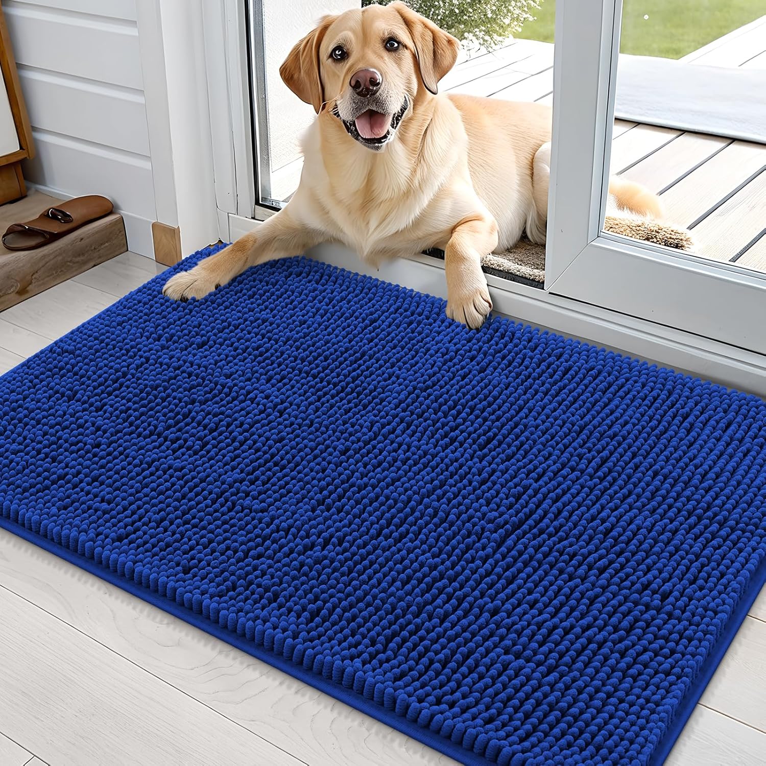 OLANLY Dog Door Mat for Muddy Paws 48x30, Absorbs Moisture and Dirt, Absorbent Non-Slip Washable Doormat, Quick Dry Chenille Mud Mat for Dogs, Entry Indoor Entryway Carpet for Inside Floor, Grey