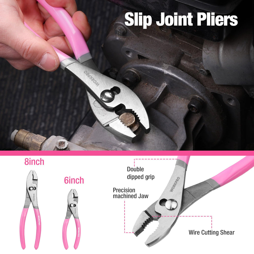 7-piece WORKPRO Pliers Set with Groove Joint, Long Nose, Slip Joint, Linesman, and Diagonal Pliers for DIY & Home Use