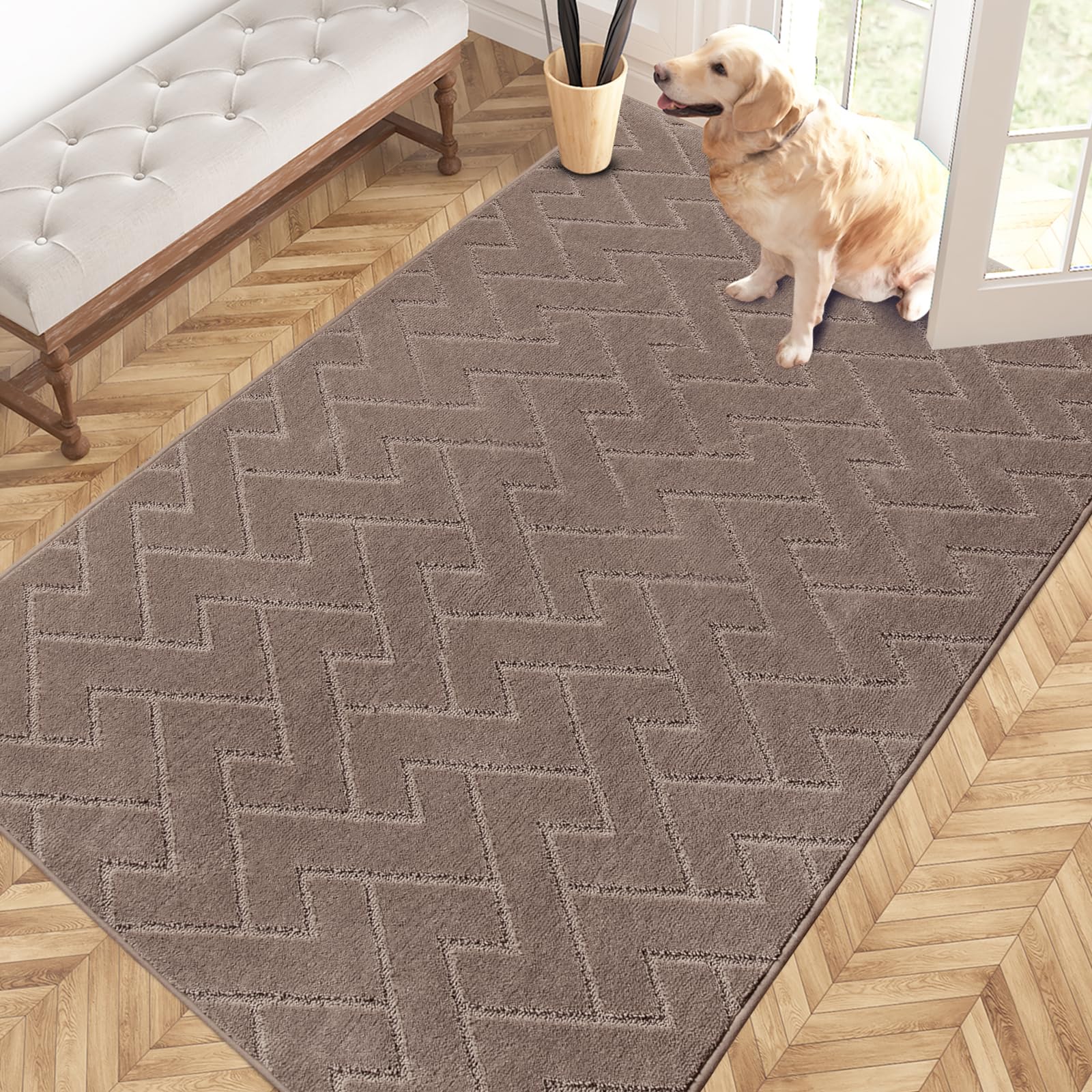 PURRUGS Dirt Trapping Door Mat 20" x 31.5", Non-Slip Machine Washable Entry Rug, Dog Doormat, Indoor Front Door Mat, Super Absorbent Entryway Rug for Muddy Shoes & Paws, Taupe