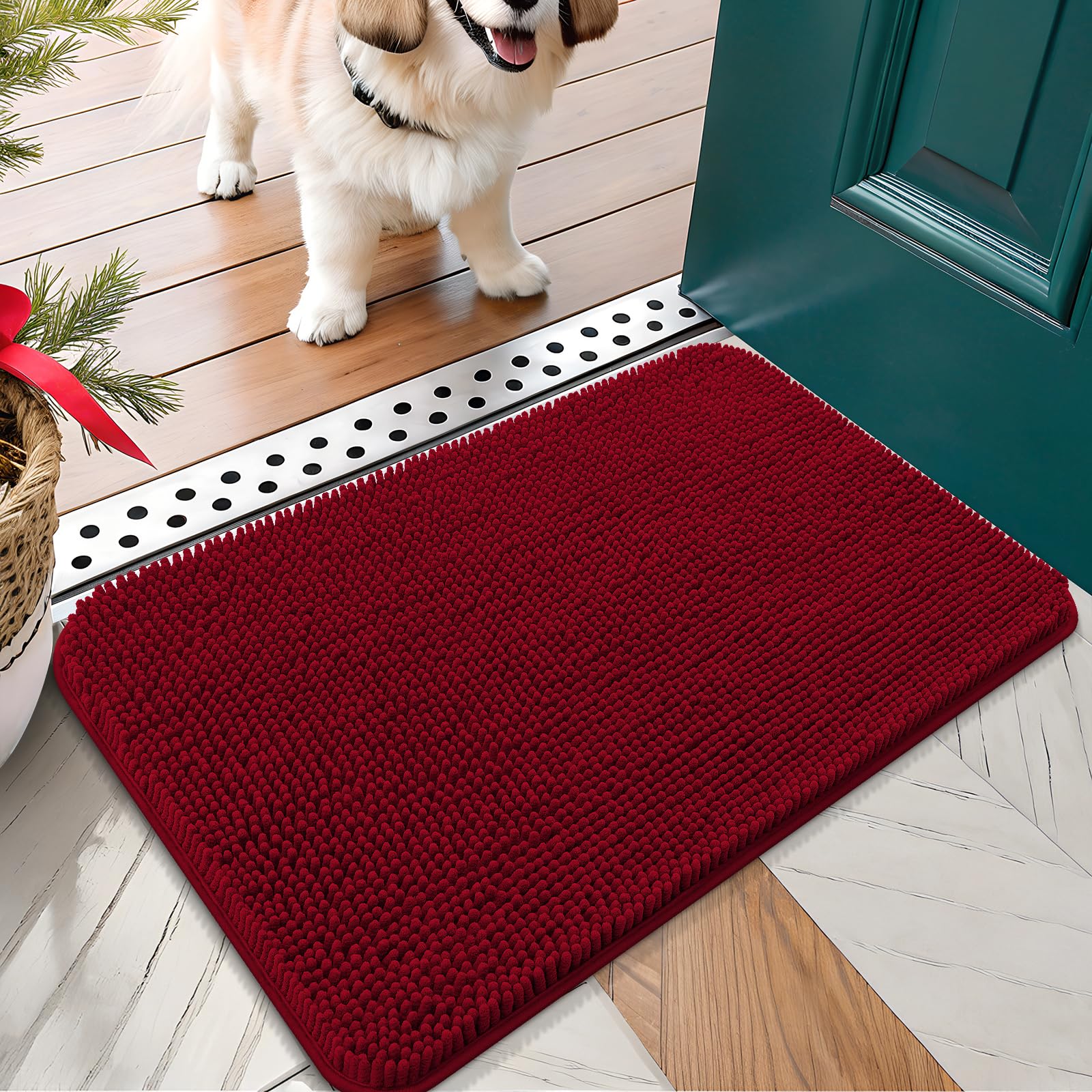 OLANLY Dog Door Mat for Muddy Paws 30x20, Absorbs Moisture and Dirt, Absorbent Non-Slip Washable Doormat, Quick Dry Chenille Mud Mat for Dogs, Entry Indoor Entryway Carpet for Inside Floor, Grey