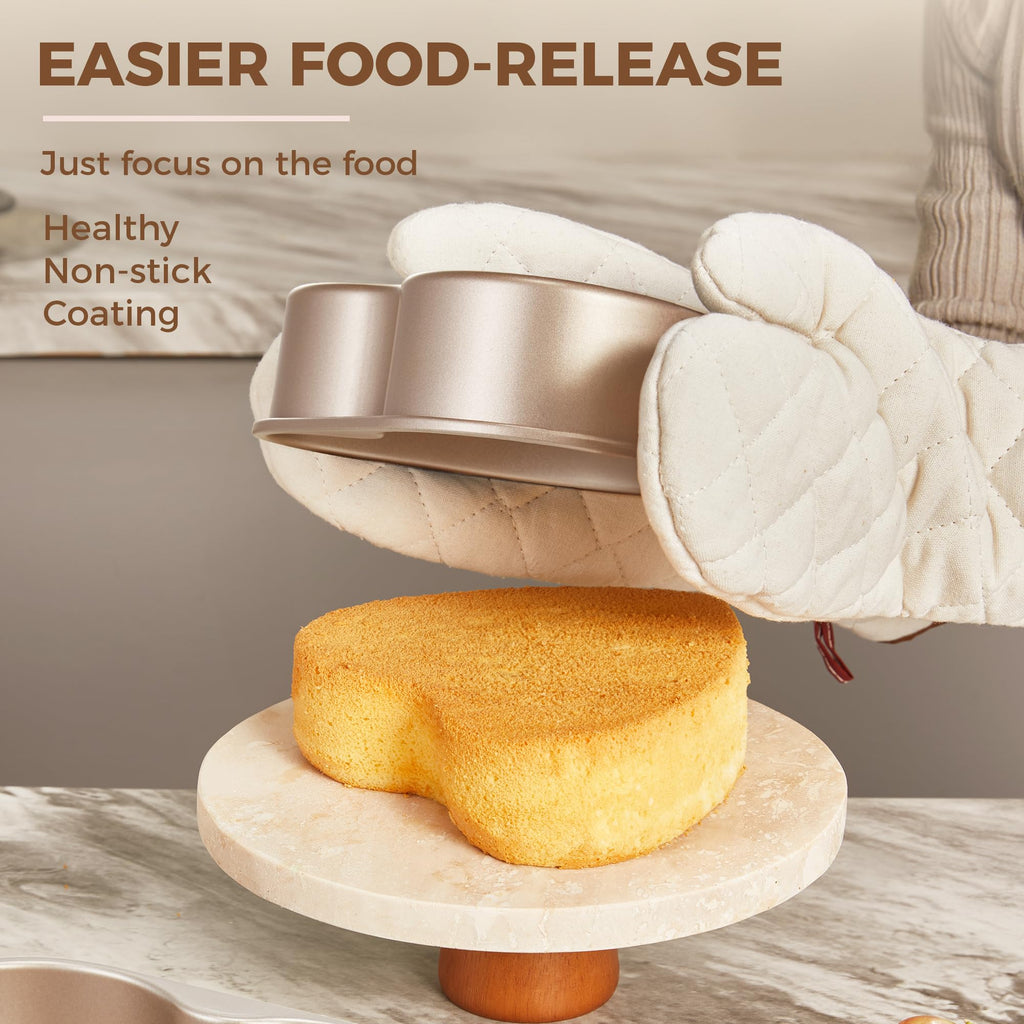 HONGBAKE Heart Shaped Cake Pan, Nonstick 8 & 6 inch Cheesecake Pans Set, Heart Shape Layer Cake Mold, Baking Tin for Valentine's Day, Weddings, 2 Pieces, Heavy Duty, Grey