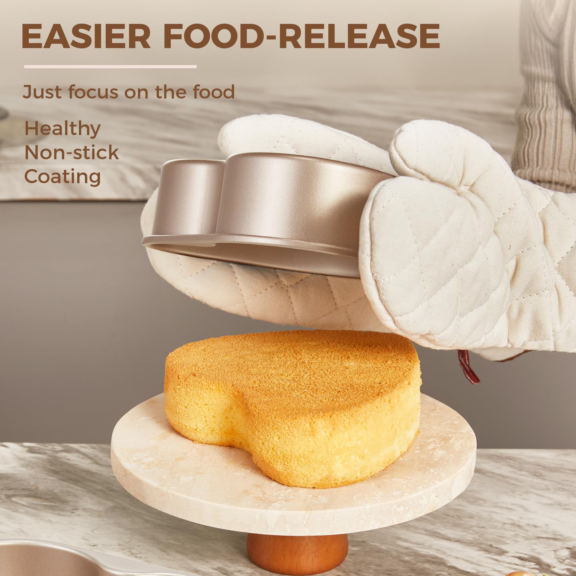 HONGBAKE Heart Shaped Cake Pan, Nonstick 8 & 6 inch Cheesecake Pans Set, Heart Shape Layer Cake Mold, Baking Tin for Valentine's Day, Weddings, 2 Pieces, Heavy Duty, Grey