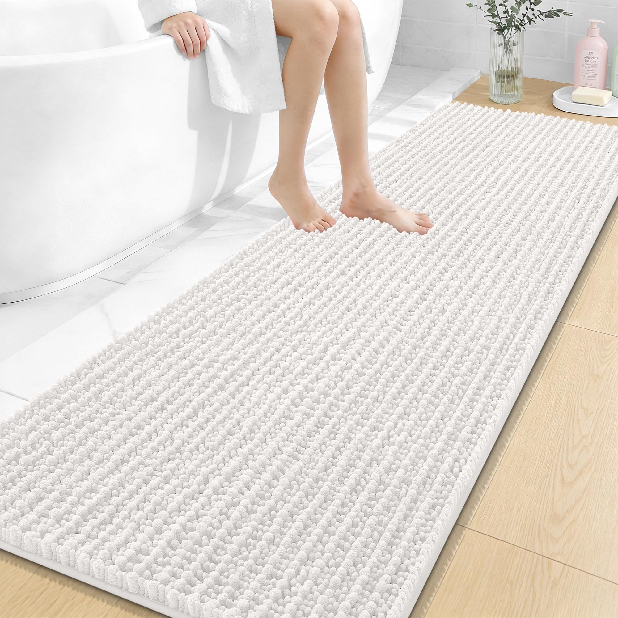 OLANLY Bathroom Rug Mat 30x20, Thick Soft and Absorbent Chenille Bath Mat, Non-Slip Rubber Backing, Machine Washable Quick Dry Bath Rugs for Tub Shower Floor, Home Decor Accessories, Grey