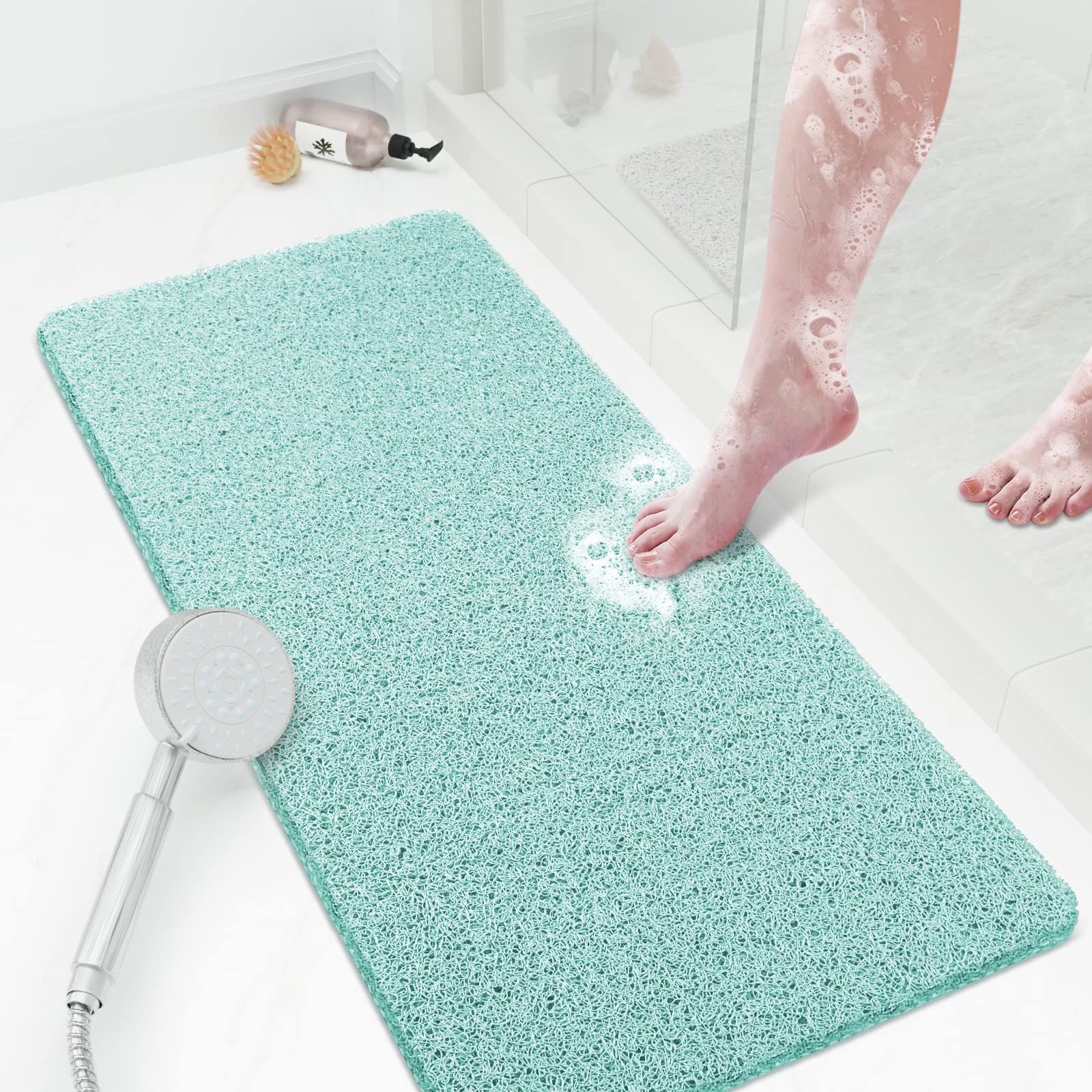 PVC Loofah Shower/Bathtub Mat Non-Slip, 24x16 inch, Soft Tub Mat with Drain, for Tub and Bathroom,Quick Drying,Grey