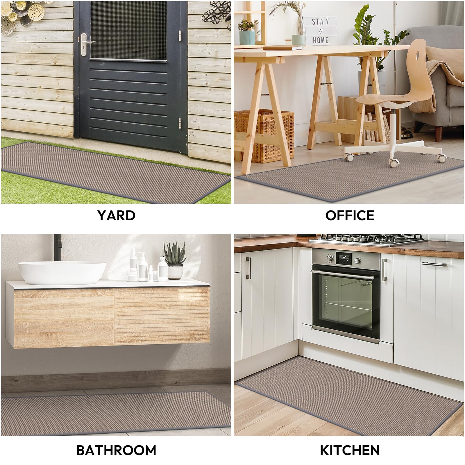 Kitchen Mats for Floor, Kitchen Rug, Nonskid, Washable, Absorbent Kitchen Runner Rug for in Front of Sink, Entryway, Rubber Backing Indoor Door Mat, Farmhouse Style Standing Mat, 17.3"x28", Grey