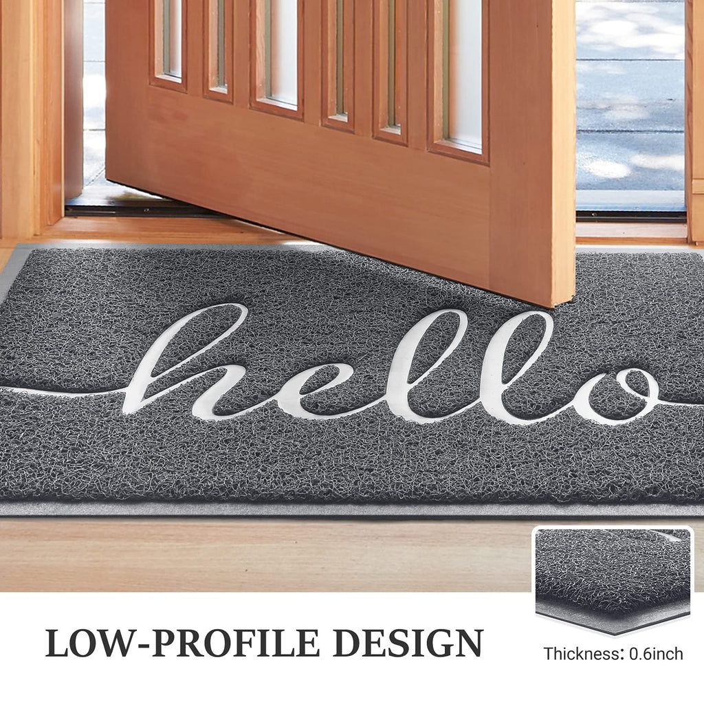 Door Mat (30"x17.5",Black), Welcome Mat Low Profile Front Doormat Floor Mat Non Slip Rugs for Entryway, Patio, High Traffic Areas