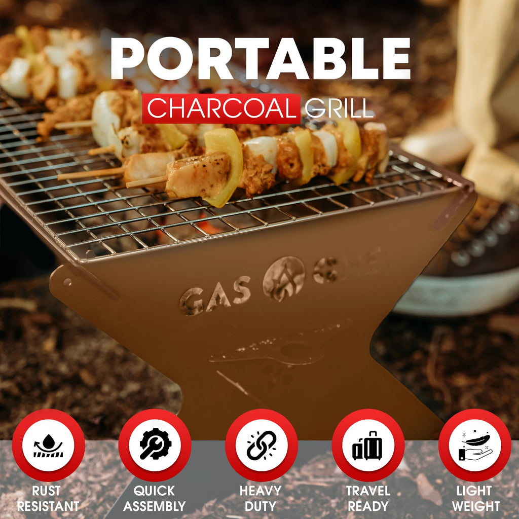 GasOne 15” Portable Charcoal Grill – Foldable BBQ Grill – Camping Grills for Backyard, Bonfire, Patio – Heavy-Duty Portable Fire Pit – Camp Cooking Gear