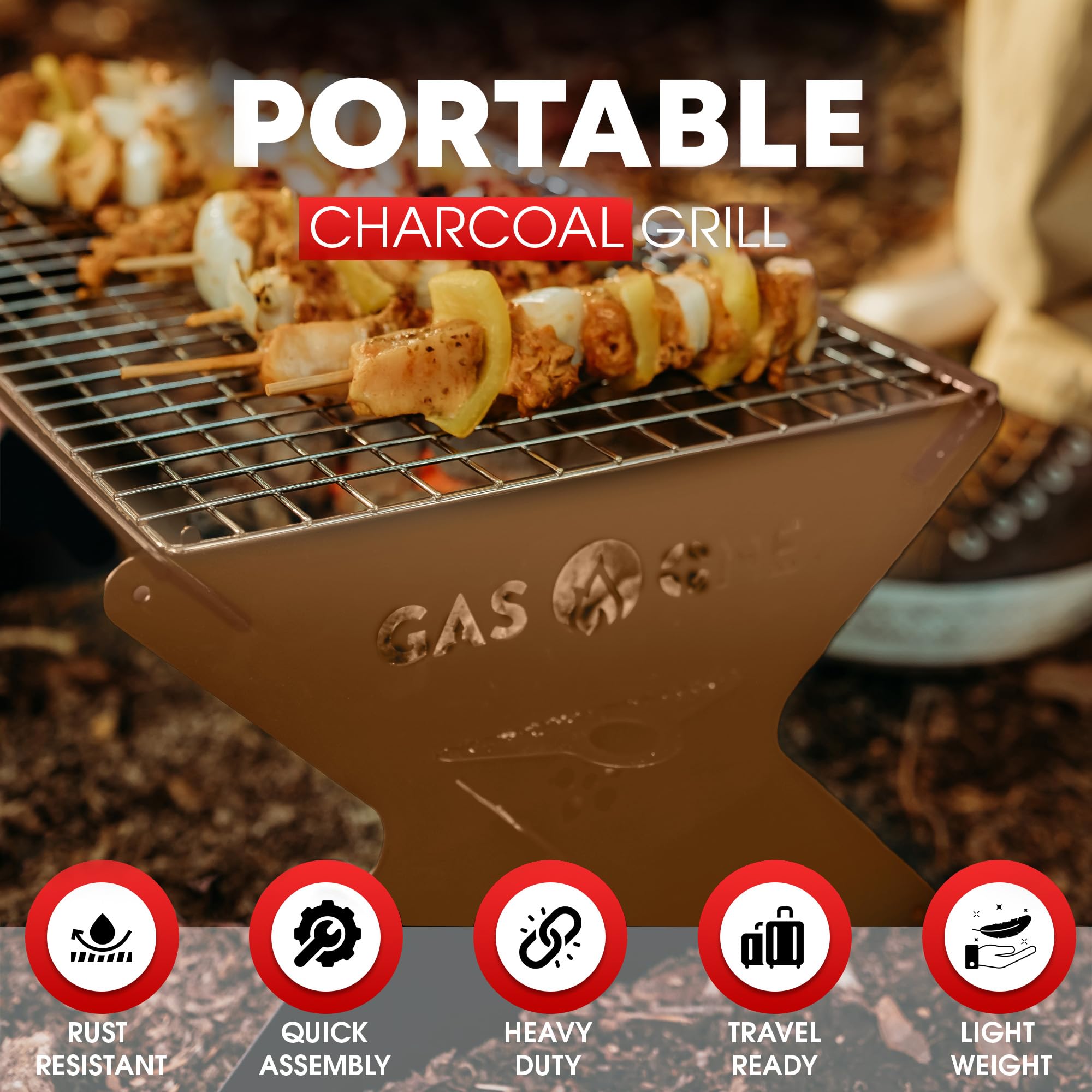 GasOne 15” Portable Charcoal Grill – Foldable BBQ Grill – Camping Grills for Backyard, Bonfire, Patio – Heavy-Duty Portable Fire Pit – Camp Cooking Gear