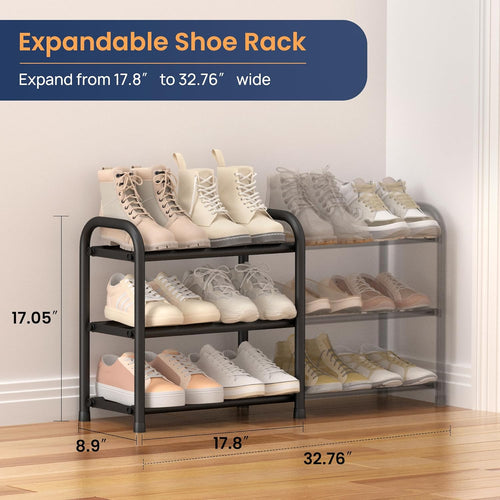 ENJOYBASICS Expandable Shoe Rack, 3 Tier Adjustable Shoe Organizer Shelf for Closet, Black Metal Free Standing Shoe Rack Storage for Small Space, Entryway | Adjustable, for Closet, Shoe Rack Storage, for Small Space, Entryway