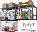 ThreeHio Garage Shelf Wall Mounted with Wire baskets, Heavy Duty Garage Wall Shelving with Garden Tool Rack and Hooks, Wire Shelf Baskets Tool Organizer for Home Garden Yard Organization and Storage