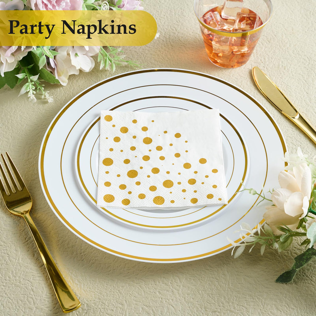 Vplus 200 Pack Cocktail Napkins Paper, 3-Ply Beverage Napkins, Disposable Gold Square Napkins, Perfect for Restaurant, Event, Bar, Wedding, Baby Shower and Birthday Party