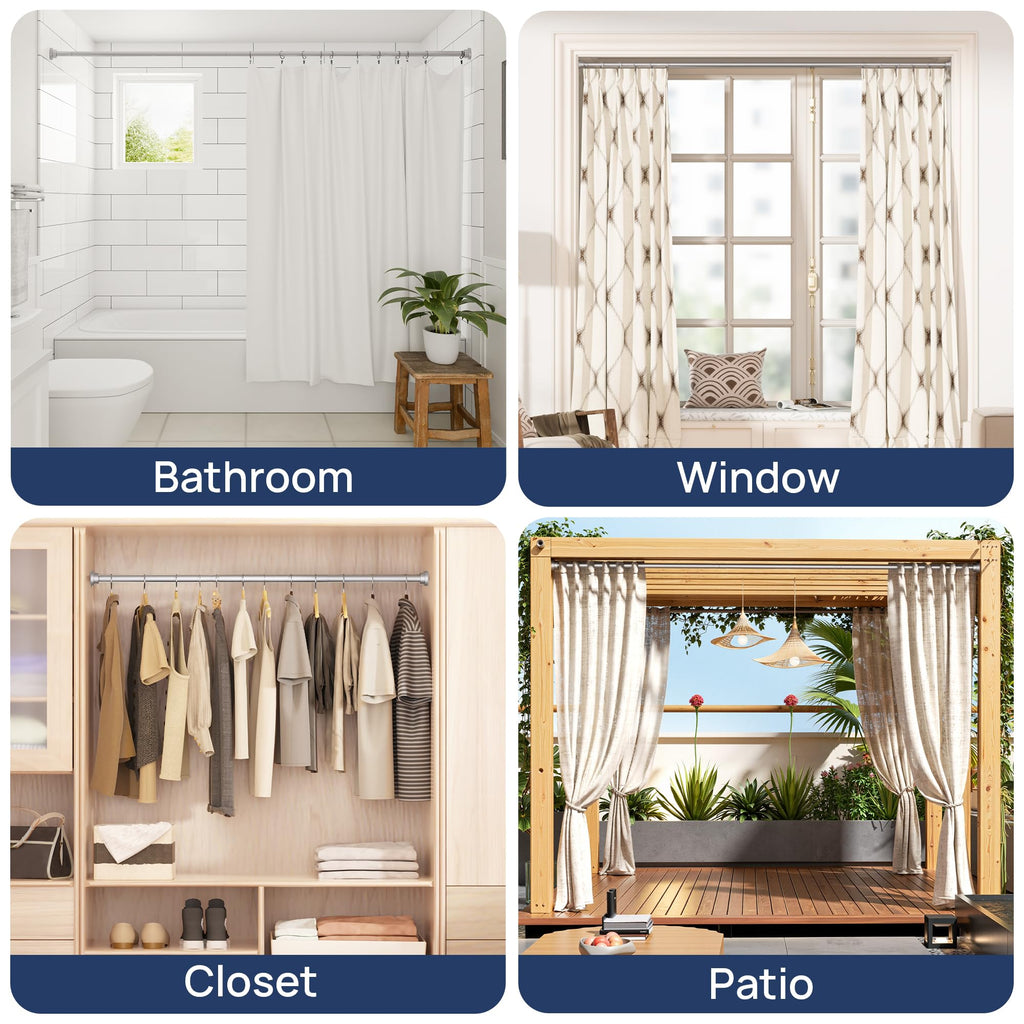 ENJOYBASICS 2 Pack Adjustable Spring Tension Curtain Rods 32 to 66 Inches, Stainless Steel Matte Black Shower Rod No Drilling for Window, Bathroom, Closet, Room Divider, 7/8" Diameter