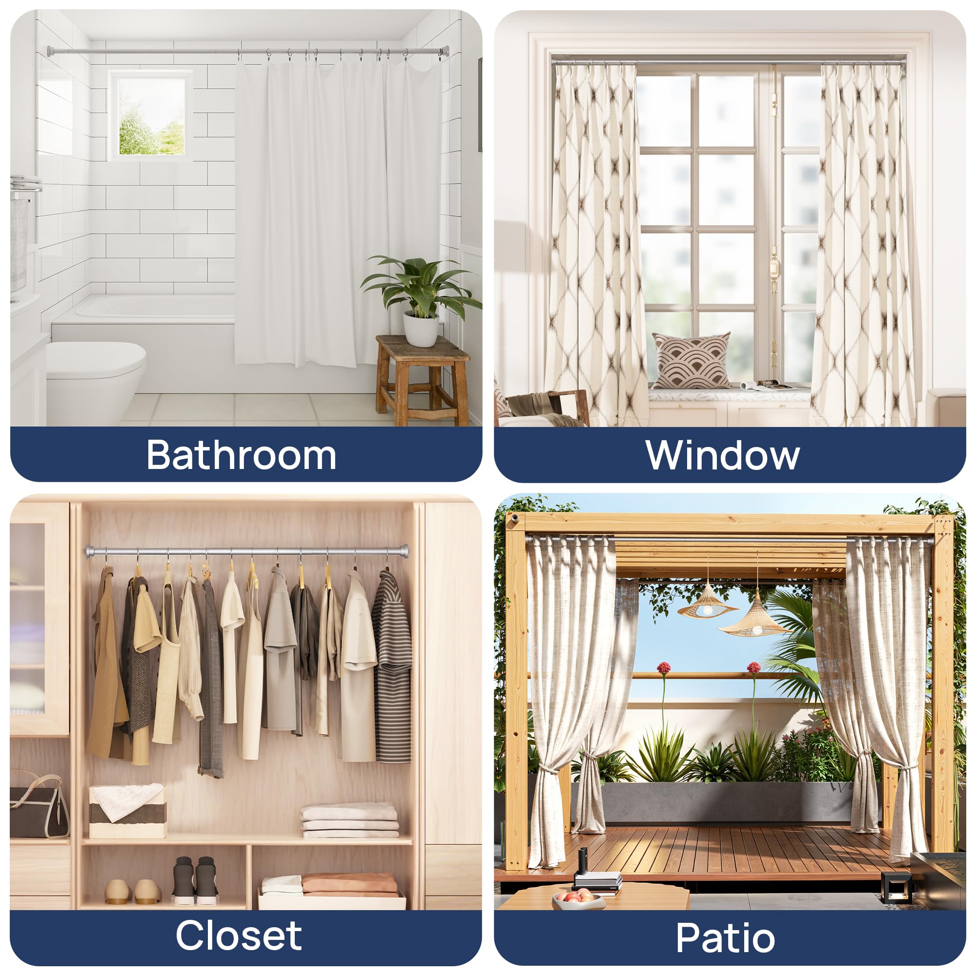 ENJOYBASICS 2 Pack Adjustable Spring Tension Curtain Rods 32 to 66 Inches, Stainless Steel Matte Black Shower Rod No Drilling for Window, Bathroom, Closet, Room Divider, 7/8" Diameter