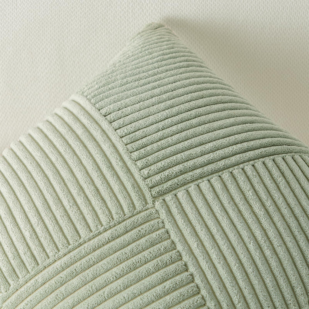 Topfinel Olive Green Decorative Throw Pillow Covers Set of 2 18x18 Inches for Couch Bed Sofa, Boho Aesthetic Home Decor, Soft Corduroy Striped Patchwork Windmill Textured Cushion Cases 45x45 cm