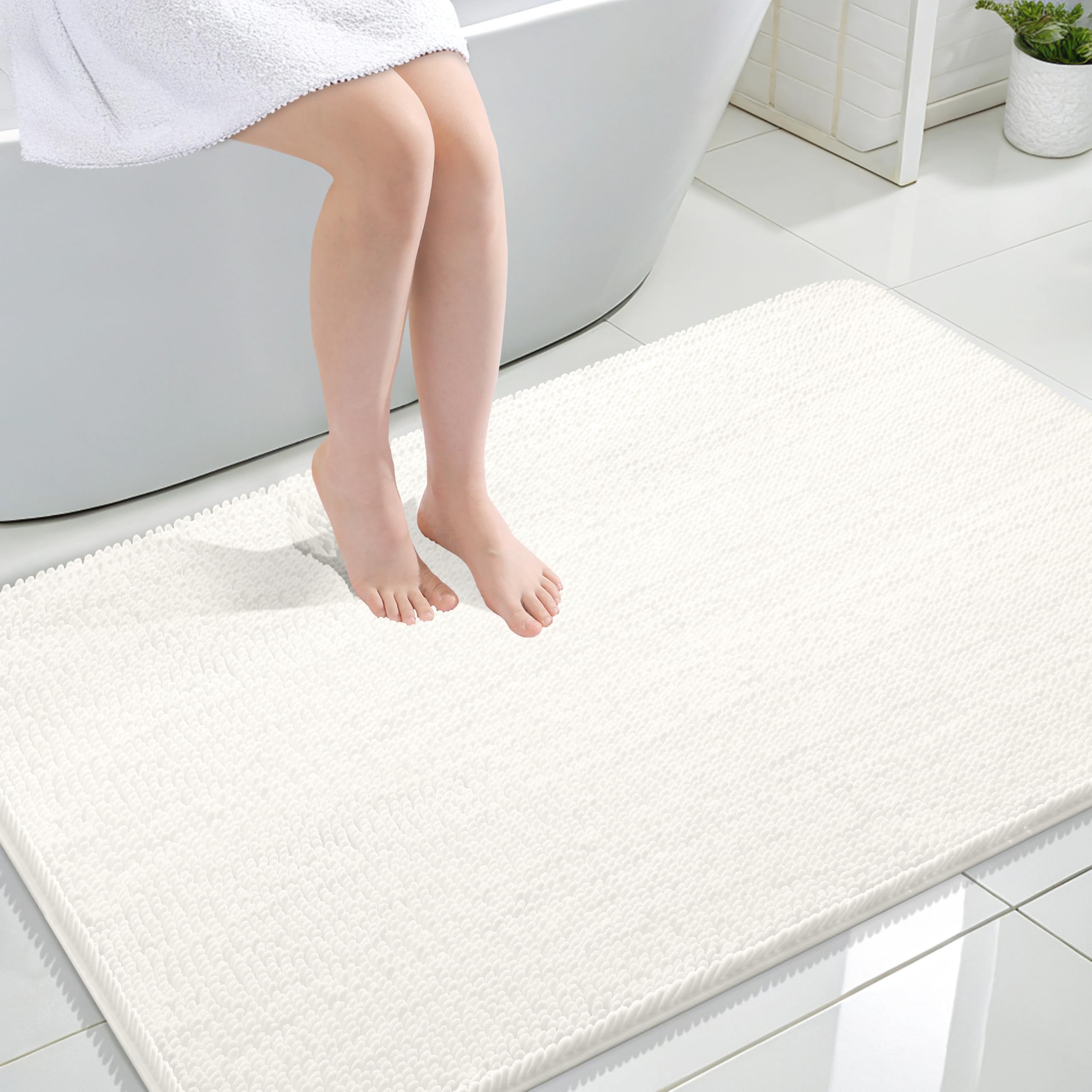 OLANLY Bathroom Rugs 30x20, Extra Soft Absorbent Chenille Bath Rugs, Rubber Backing Quick Dry, Machine Washable Bath Mats for Bathroom Floor, Tub and Shower, Home Decor Accessories, Grey