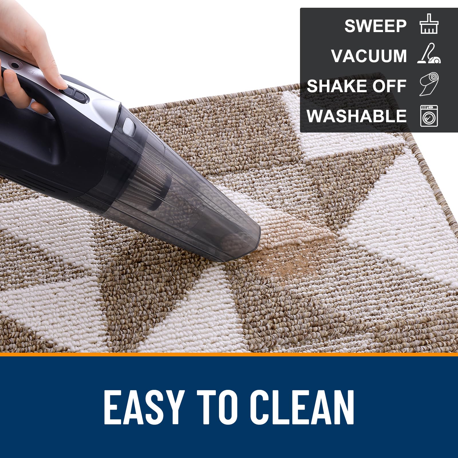 OLANLY Door Mat Indoor Entrance Washable 32x20, Odor-Free Low-Profile Front Back Geometric Doormat, Absorbent Resist Dirt Entry Carpet, Easy to Clean Sturdy Inside Floor Mats for Entryway, Black