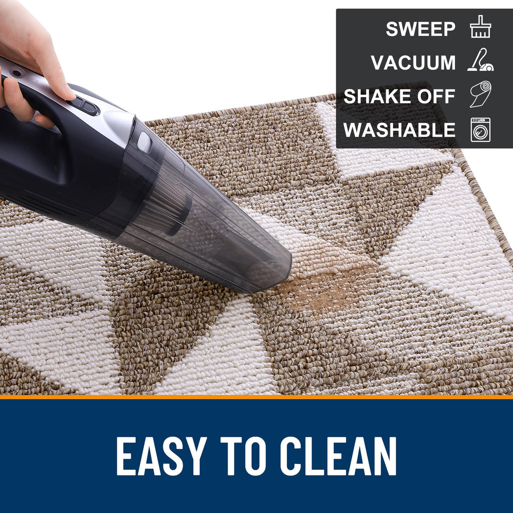 OLANLY Door Mat Indoor Entrance Washable 32x20, Odor-Free Low-Profile Front Back Geometric Doormat, Absorbent Resist Dirt Entry Carpet, Easy to Clean Sturdy Inside Floor Mats for Entryway, Black