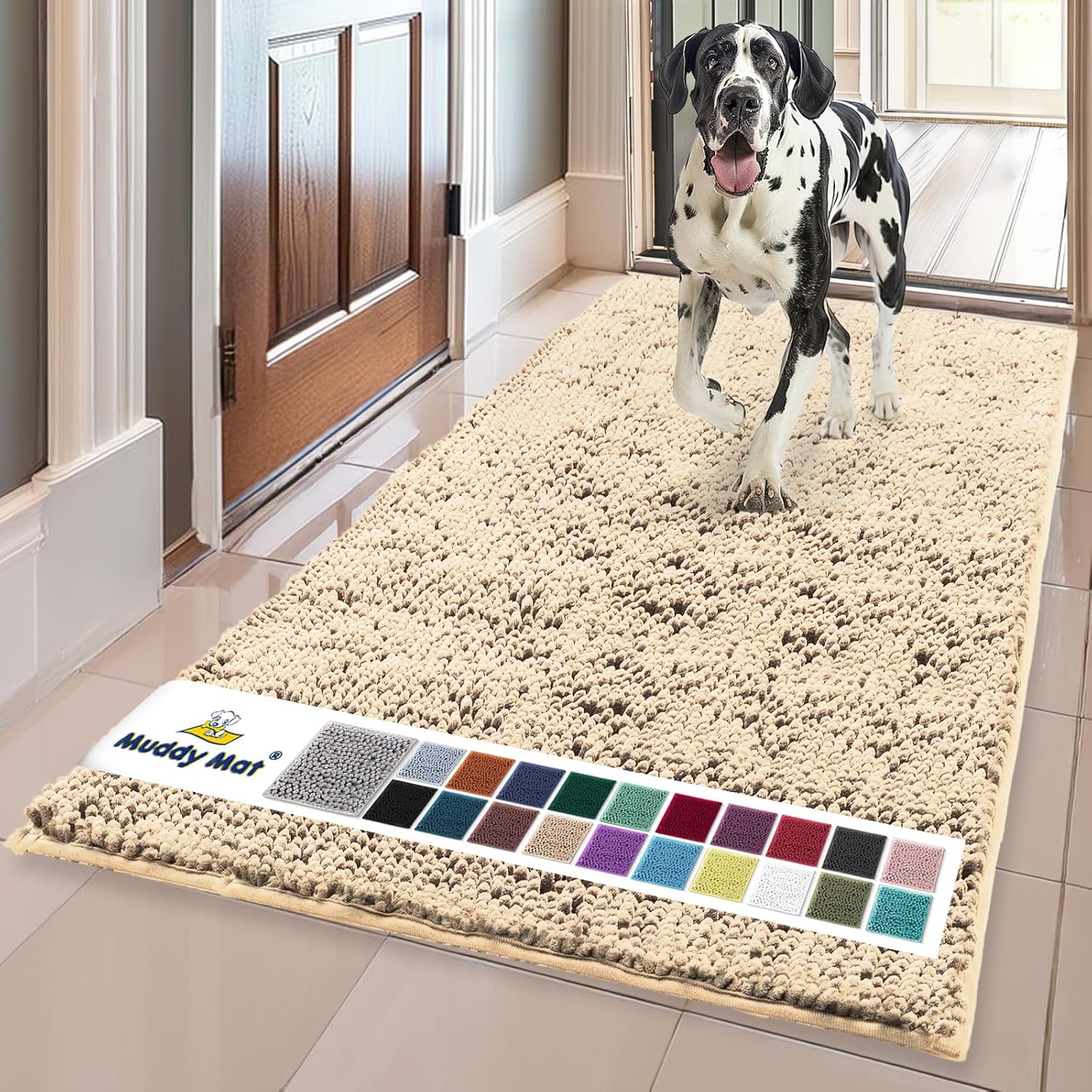 Muddy Mat® | Super Absorbent Door Mat Indoor, Microfiber Quick Dry Chenille Entryway Rug, Non-Slip Front Door Mat, Indoor Mats for Entryway, Machine Washable Pet Rug, Grey 30"x19"