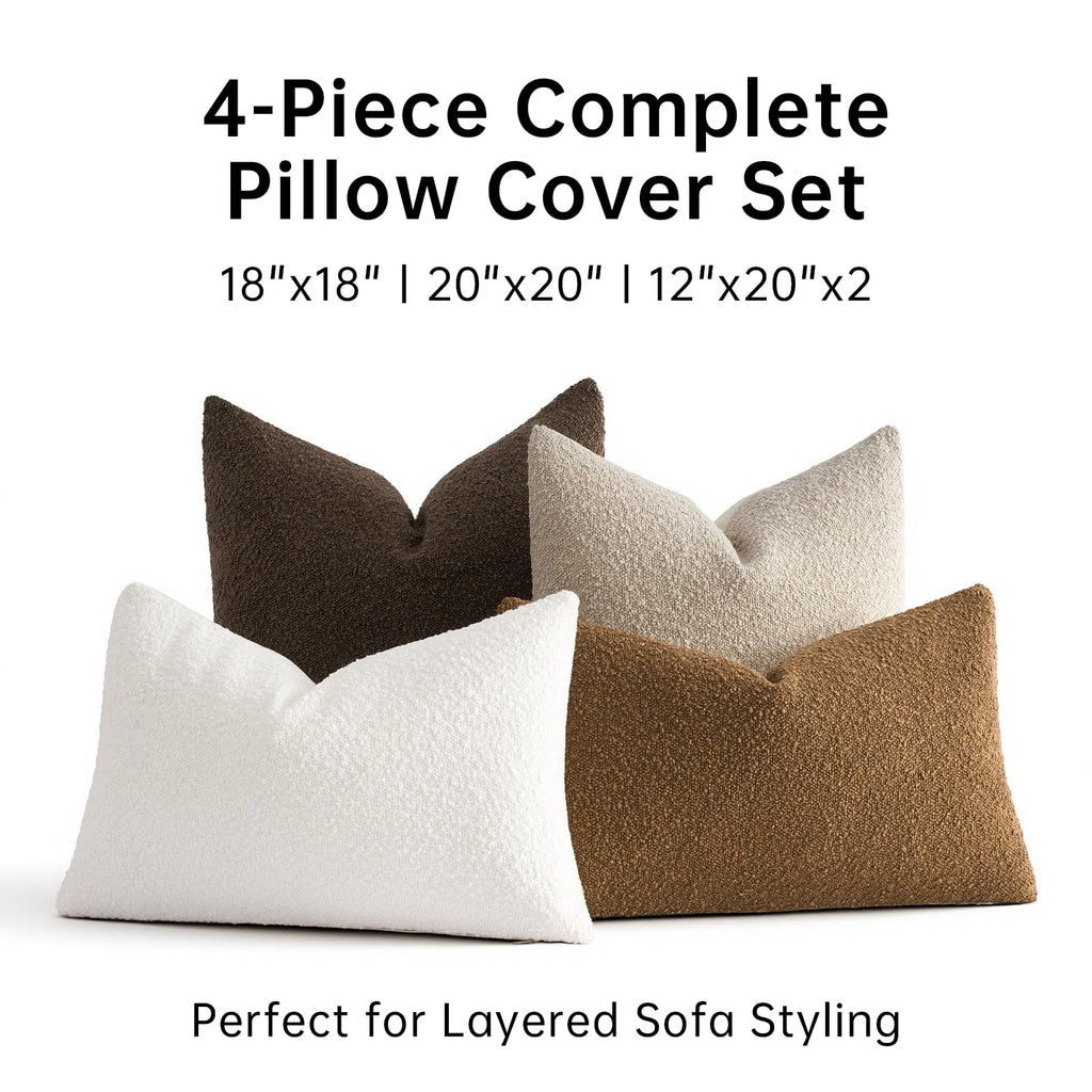 Topfinel Boucle Decorative Pillow Covers 18x18 Inches Set of 4 Neutral Cream Ivory White Pillowcase with Linen Cotton Back Chair Sofa Modern & Minimal Living Room Spring Home Decor
