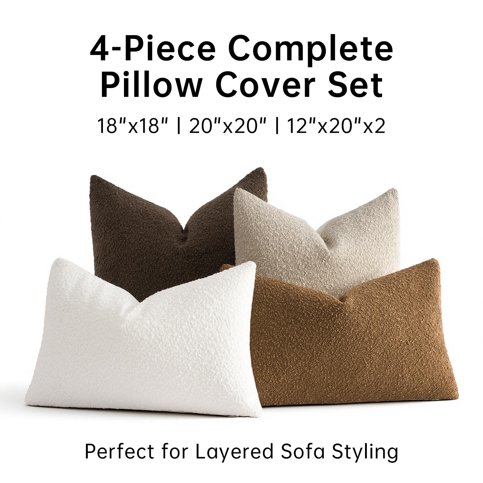 Topfinel Boucle Decorative Pillow Covers 18x18 Inches Set of 4 Neutral Cream Ivory White Pillowcase with Linen Cotton Back Chair Sofa Modern & Minimal Living Room Spring Home Decor