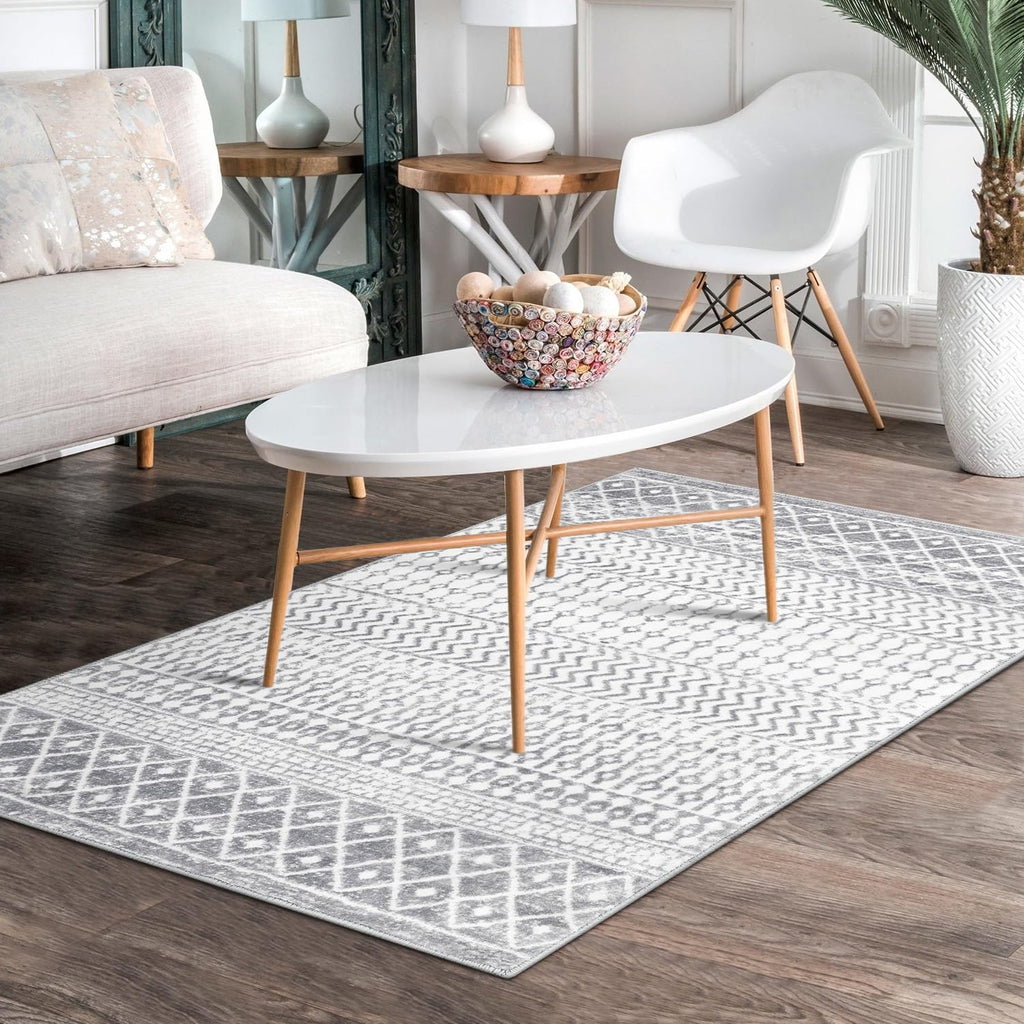 Moroccan Washable Rugs, 2x3 Light Grey Rug Non-Slip Small Distressed Entryway Rugs, Soft Low-Pile Bedroom Rug Indoor Doormat Carpet for Entryway Kitchen Bathroom