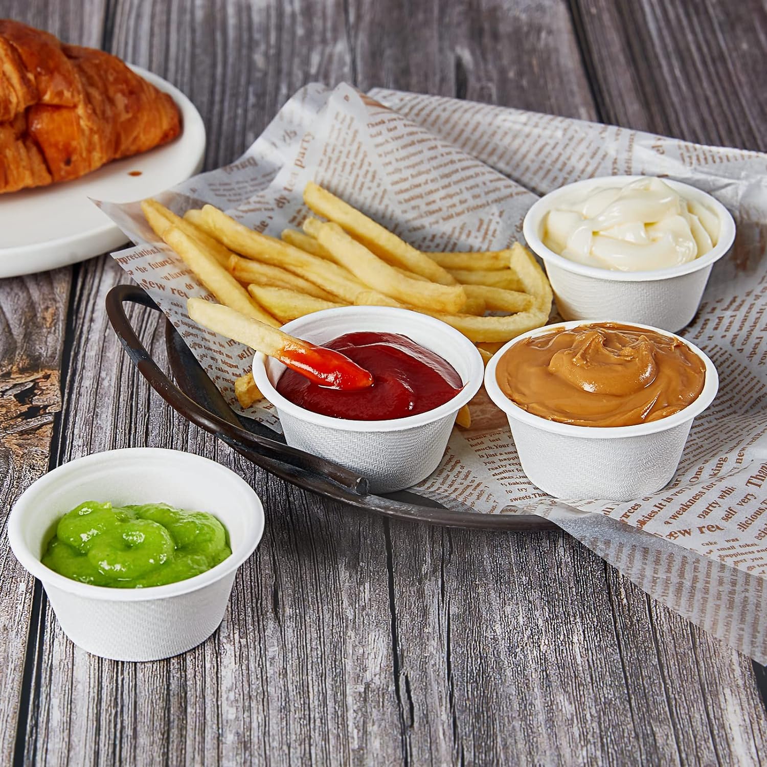 Vplus 125 Pack Compostable Disposable Paper Plates 6 inch and 1000 Pack 2 OZ Disposable Souffle Cups