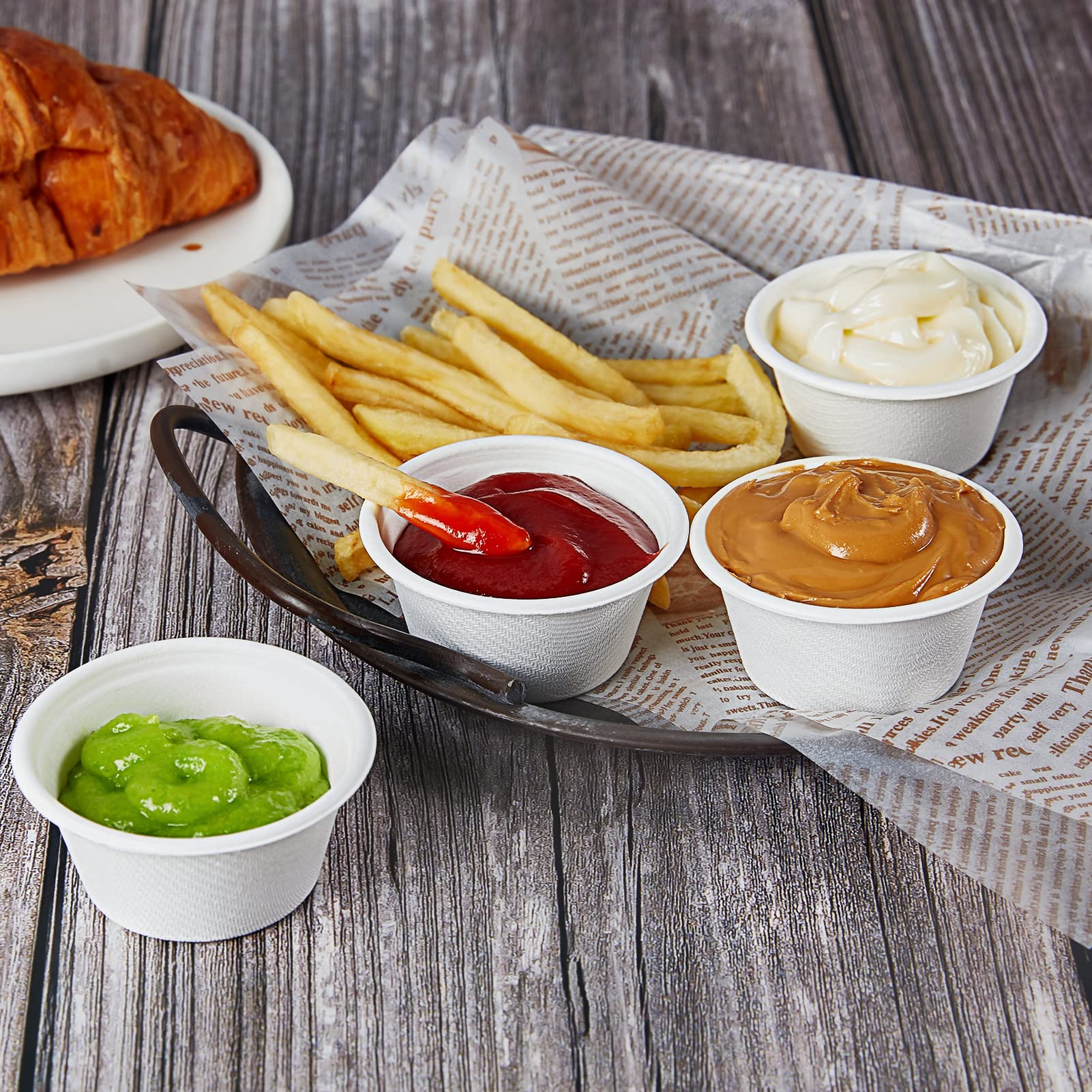 Vplus 1000 Pack 2 OZ Disposable Souffle Cups, 100% Compostable Portion Cups, Food Sample Cups Made From Bagasse Fibe, Perfect For Dips, Jams, Honey, Sauces, Nuts
