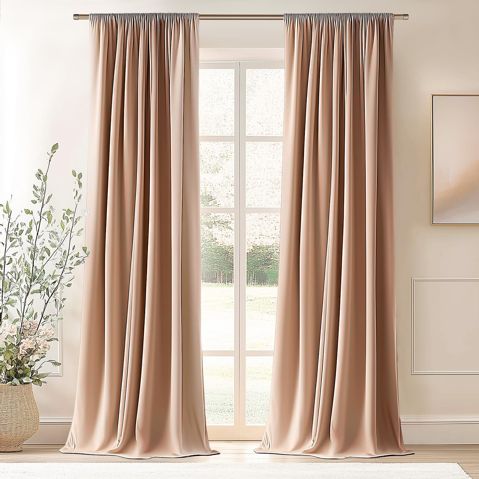 Topfinel Olive Green Velvet Blackout Curtains 84 Inches Long, Soundproof Room Darkening Dark Green Forest Green Thermal Insulated Boho Elegant Moody Back Tab Curtains for Living Room Bedroom 2 Panels
