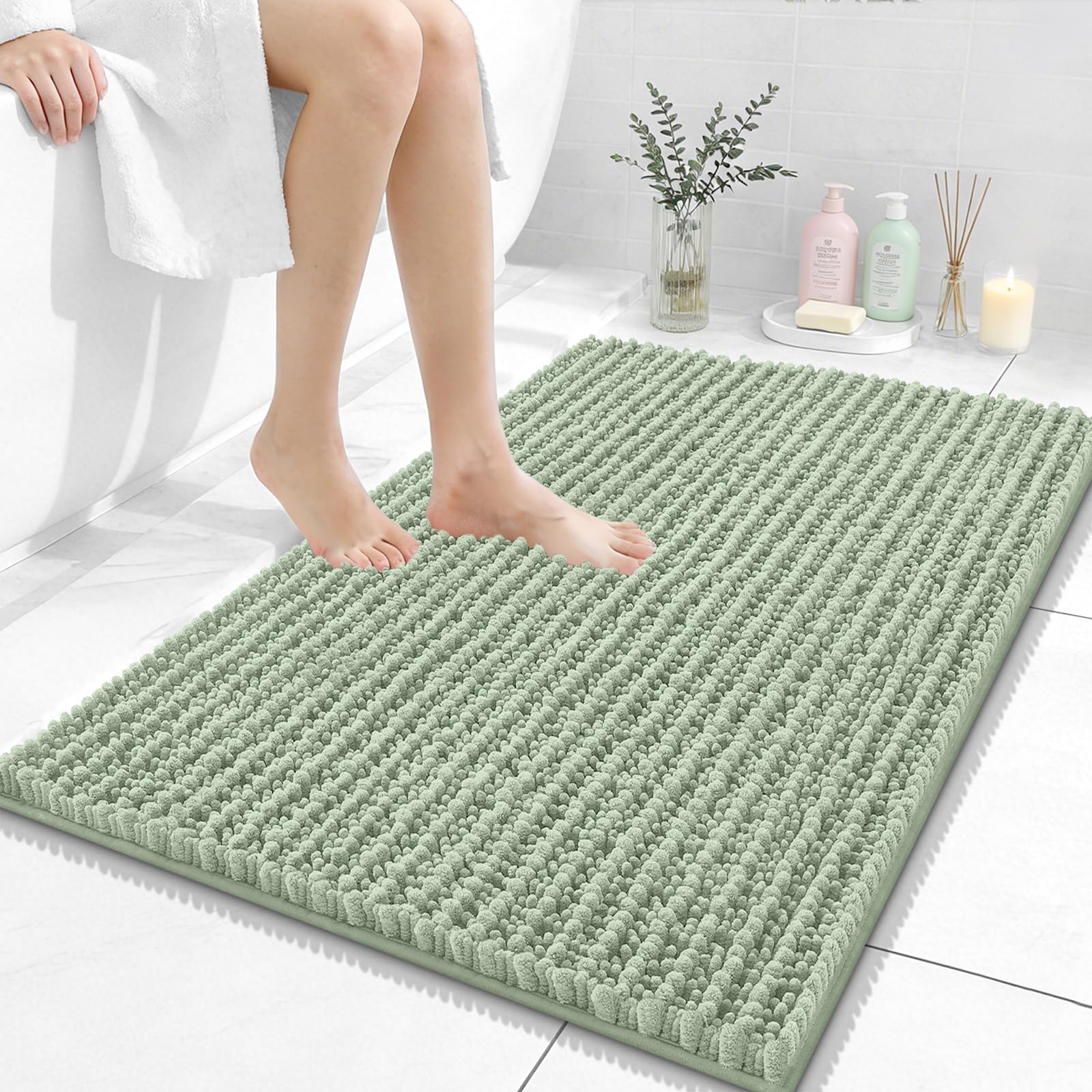 OLANLY Bathroom Rug Mat 30x20, Thick Soft and Absorbent Chenille Bath Mat, Non-Slip Rubber Backing, Machine Washable Quick Dry Bath Rugs for Tub Shower Floor, Home Decor Accessories, Grey