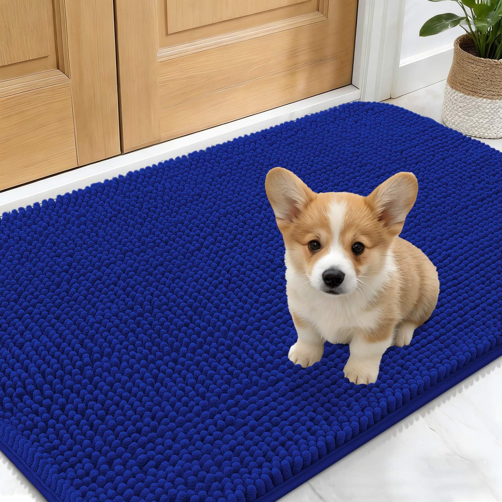 OLANLY Dog Door Mat for Muddy Paws 30x20, Absorbs Moisture and Dirt, Absorbent Non-Slip Washable Doormat, Quick Dry Chenille Mud Mat for Dogs, Entry Indoor Entryway Carpet for Inside Floor, Grey