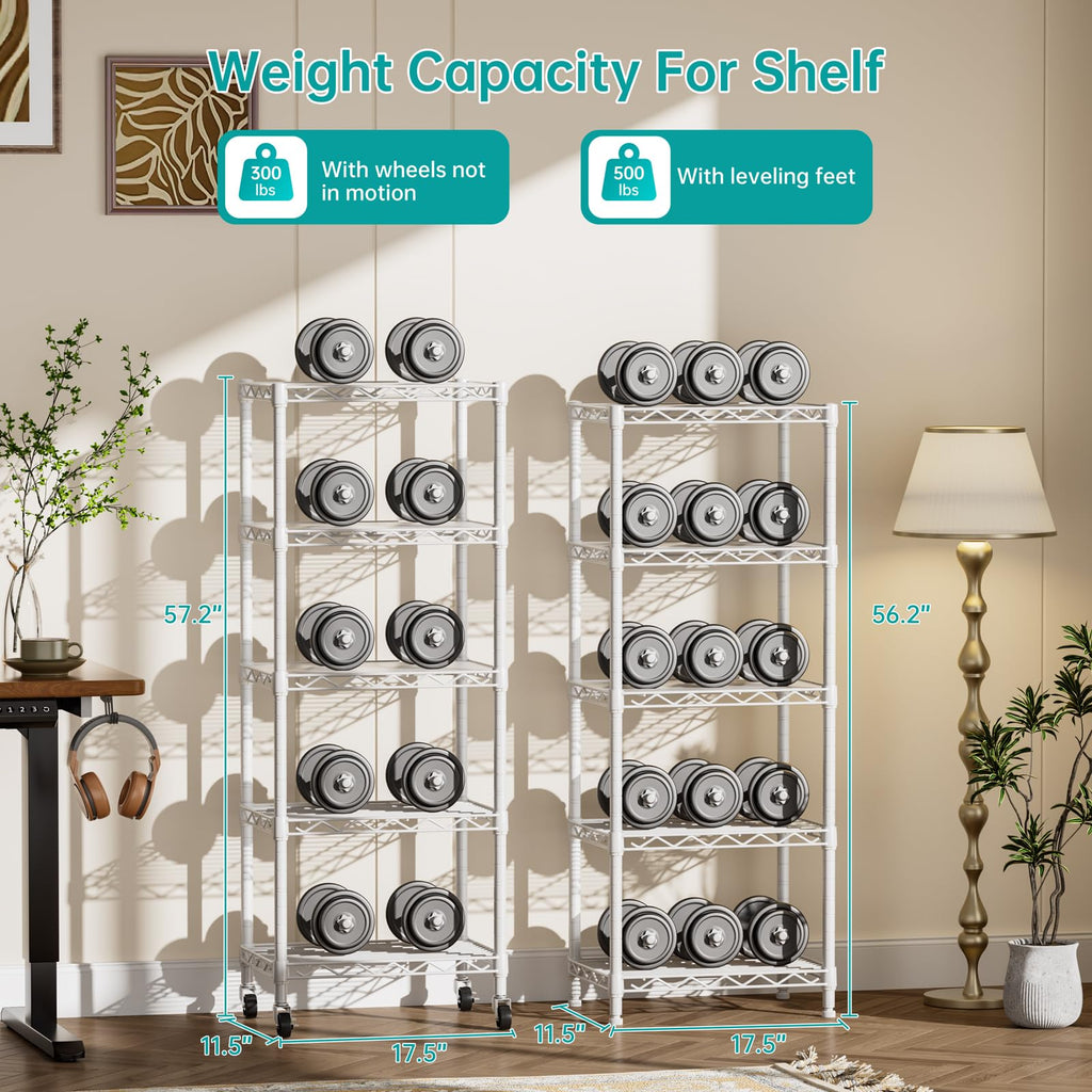 SINGAYE 3 Small Shelves Storage Shelf Wire Shelving Unit Metal Shelf Adjustable Organizers Storage Shelving with Wheels for Bathroom Laundry Room Kitchen Pantry11.5”D x 17.5”W x 30.5”H White