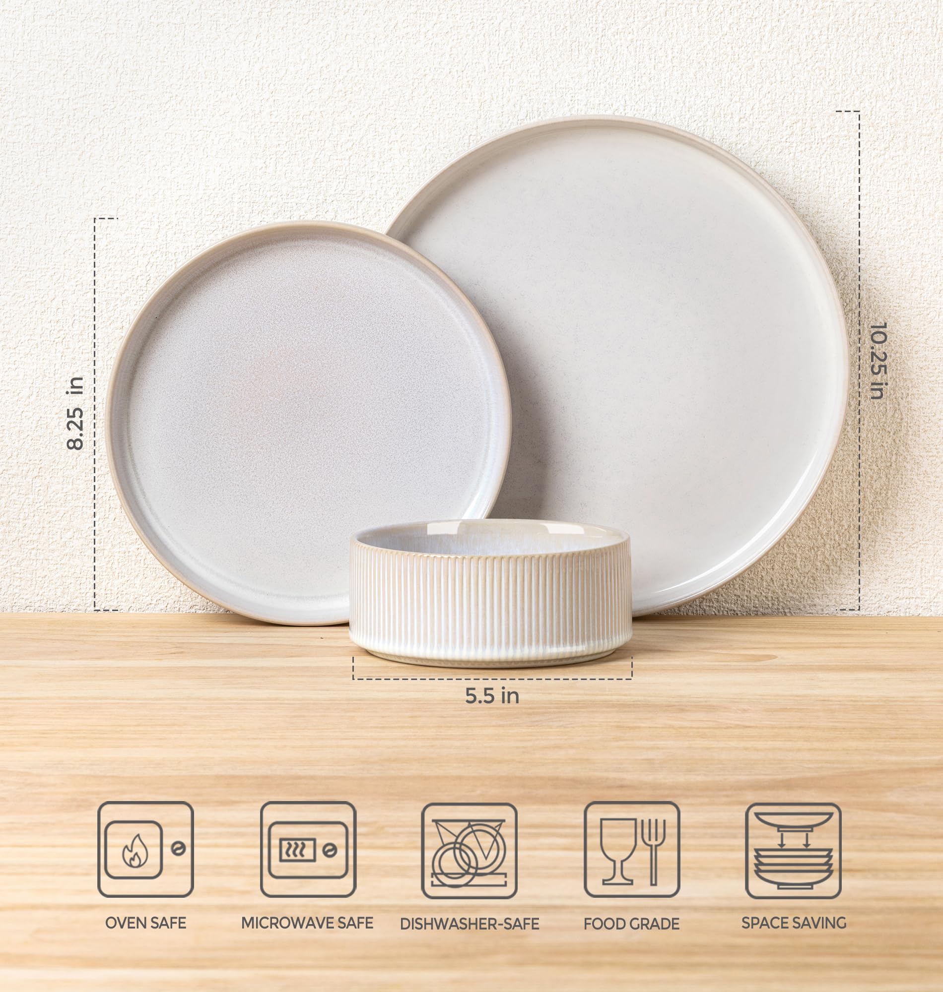 TheTerra Ceramic Dinnerware Sets for 4, 12 Pieces Porcelain Lightweight Speckled Plates and Bowls Sets, Scratch Resistant Dish Set, Oven & Microwave & Dishwasher Safe