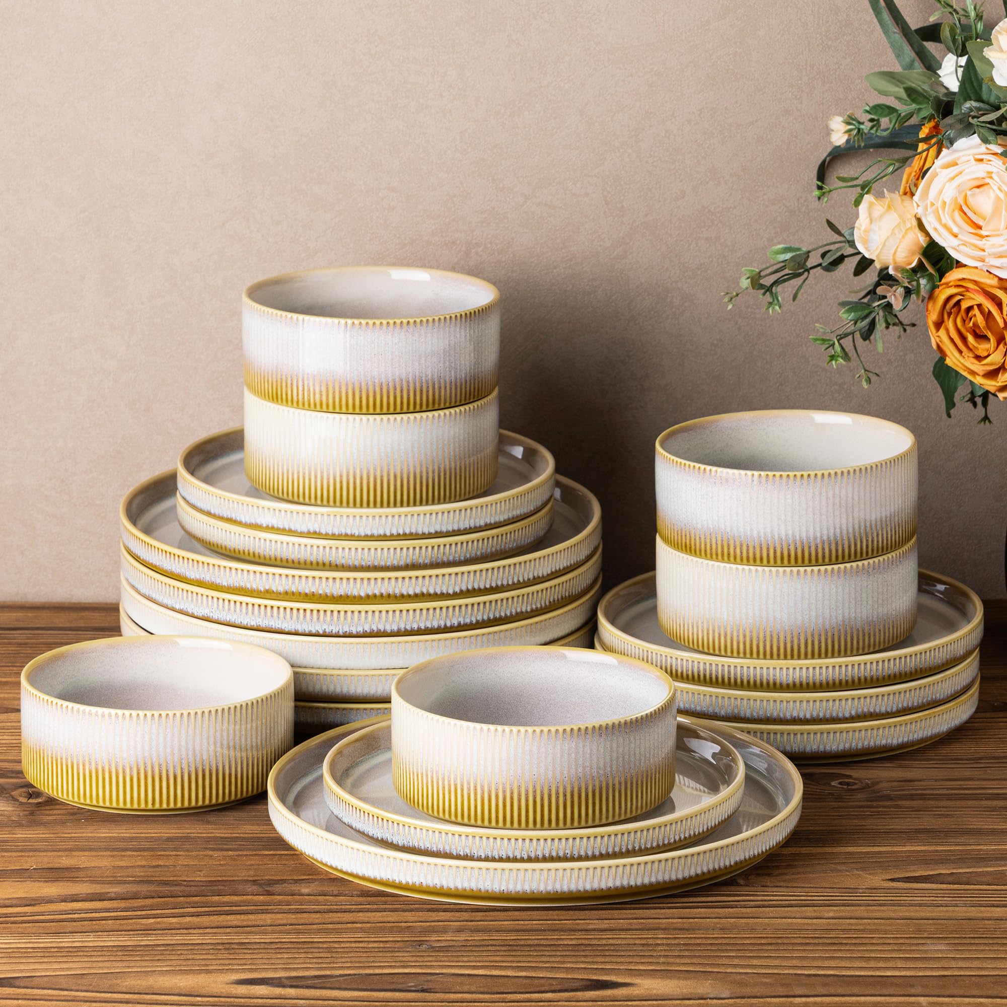 TheTerra Ceramic Dinnerware Sets for 4, 12 Pieces Porcelain Lightweight Speckled Plates and Bowls Sets, Scratch Resistant Dish Set, Oven & Microwave & Dishwasher Safe