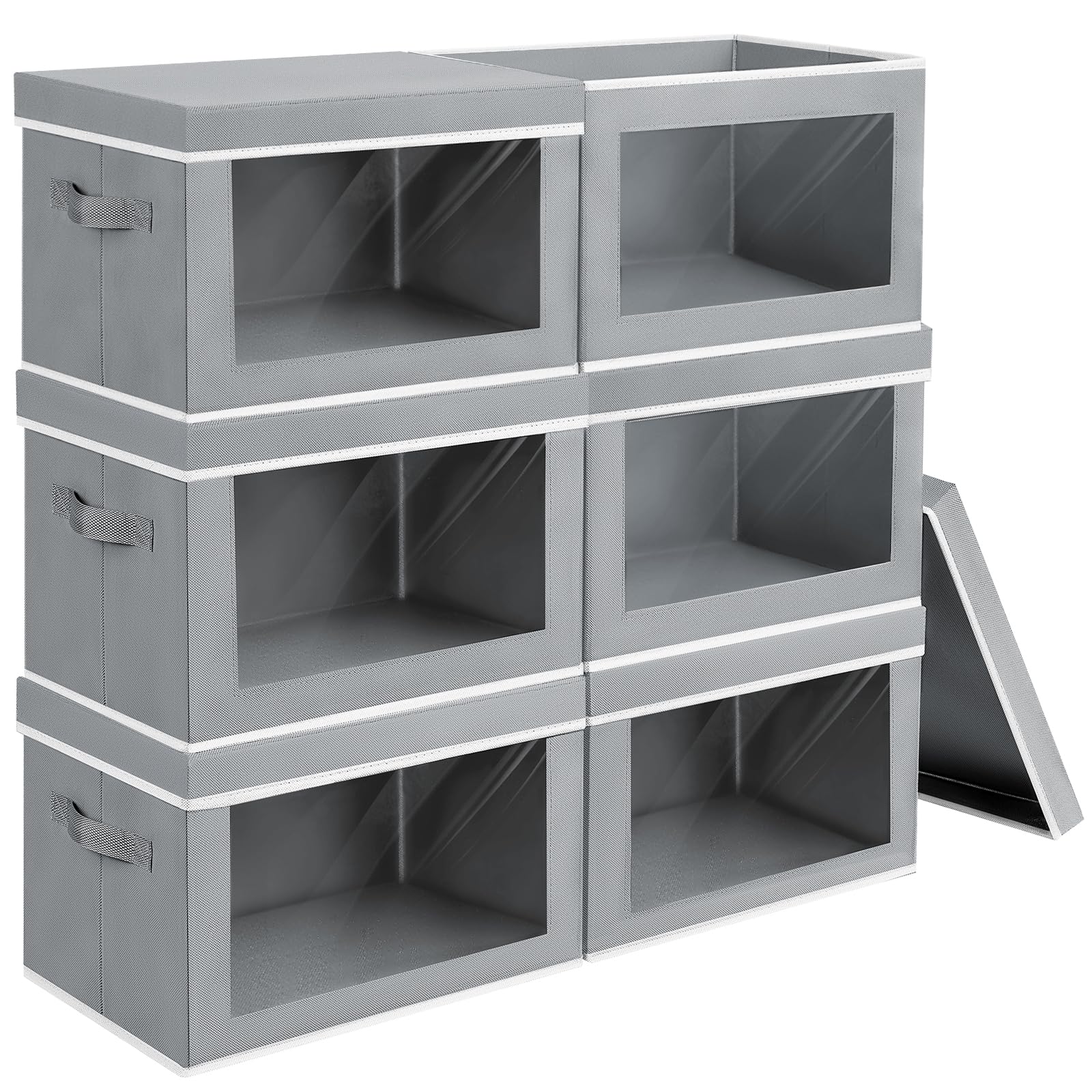 Homsorout Storage Bins with Lids - Fabric Closet Storage Bins with Window, Collapsible Baskets for Shelves 4 Pack, Home Decorative Boxes for Clothes, Closet, Office, Grey