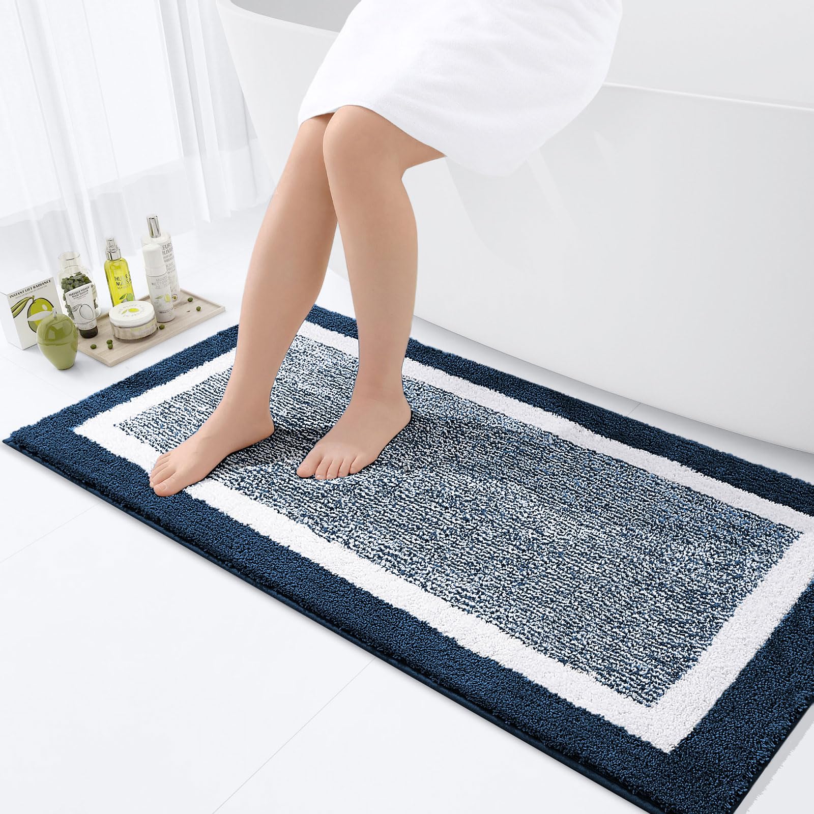 OLANLY Small Bathroom Rugs 24x16, Extra Soft and Absorbent Microfiber Bath Rugs, Non-Slip, Machine Washable, Quick Dry Shaggy Bath Carpet, Bath Mats for Bathroom Floor, Tub, Shower, Grey