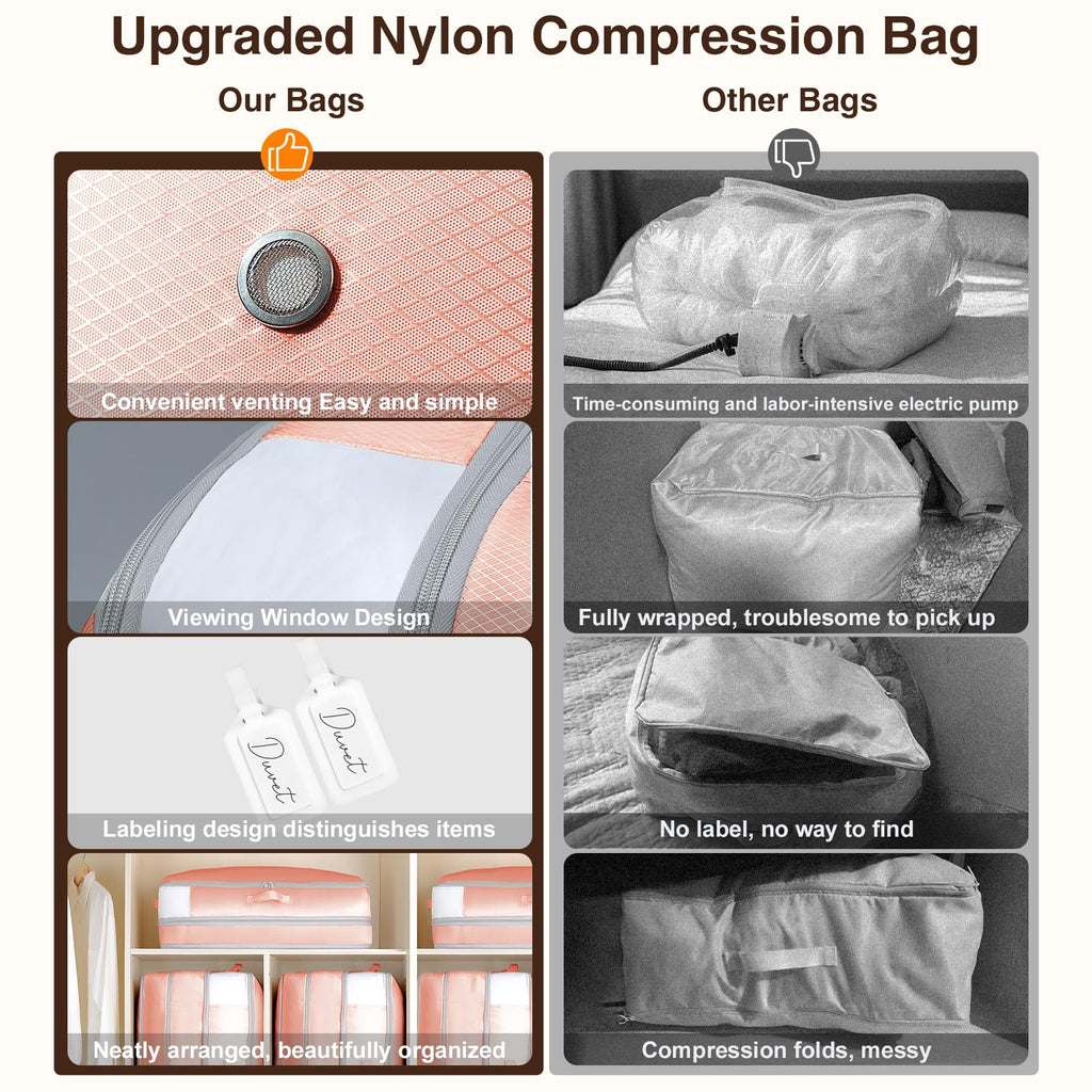 Homsorout 4 Pack Compression Storage Bags - 110L Large Capacity Comforter Storage Bag, 3-Layer Washable Ultra Space Saving Self Compression Organizer Space Bags for Blanket, Sweater, Sheet, Black