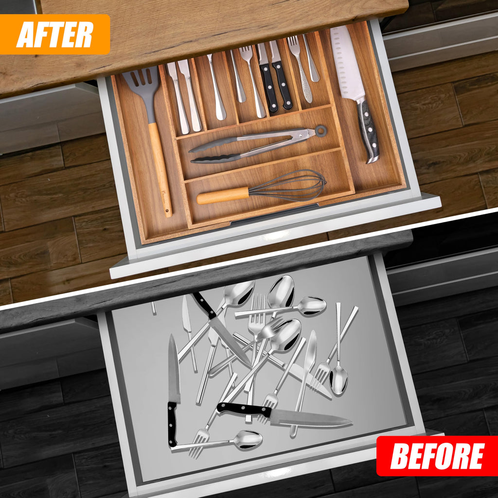 Bellsal Silverware Organizer Kitchen Drawer Organizer Expandable Bamboo Utensil Holder Cutlery Tray for Kitchen Utensil and Flatware Bedroom Office