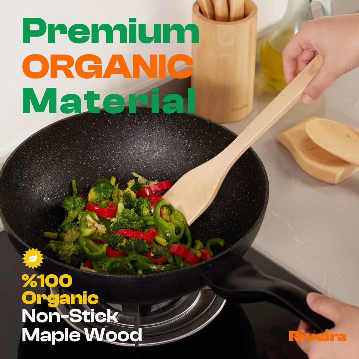 Riveira Dark Bamboo Wooden Spoons for Cooking 6-Piece, Apartment Essentials Wood Spatula Spoon Nonstick Kitchen Utensil Set Premium Quality Housewarming Gifts for Everyday Use