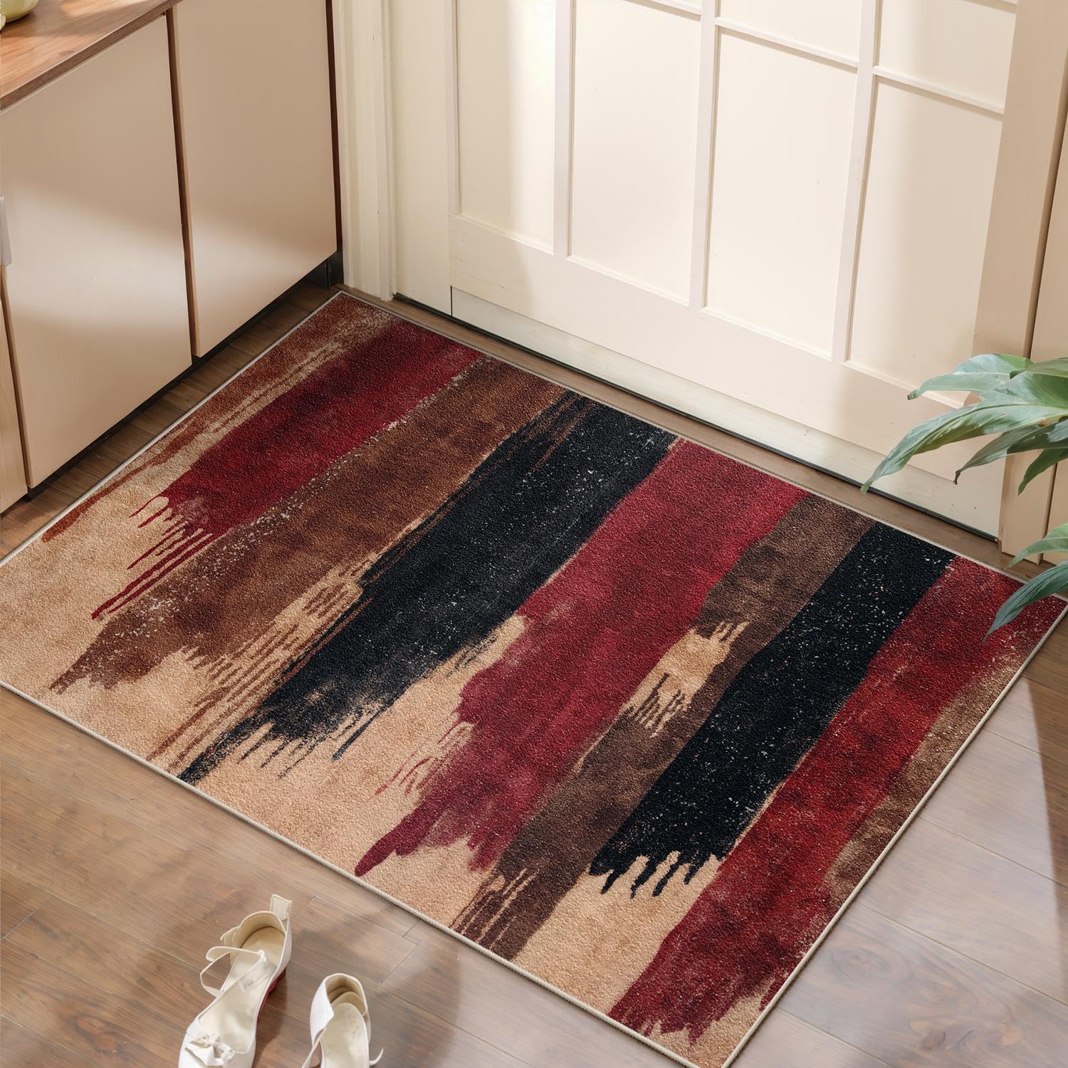 Ciicool Modern Abstract Area Rug 2x3 Washable Small Entryway Rug, Non-Slip Low Pile Throw Rug, Foldable Kitchen Bathroom Rugs, Blue Grey Floor Carpet for Entrance Living Room Bedroom Indoor Doormat