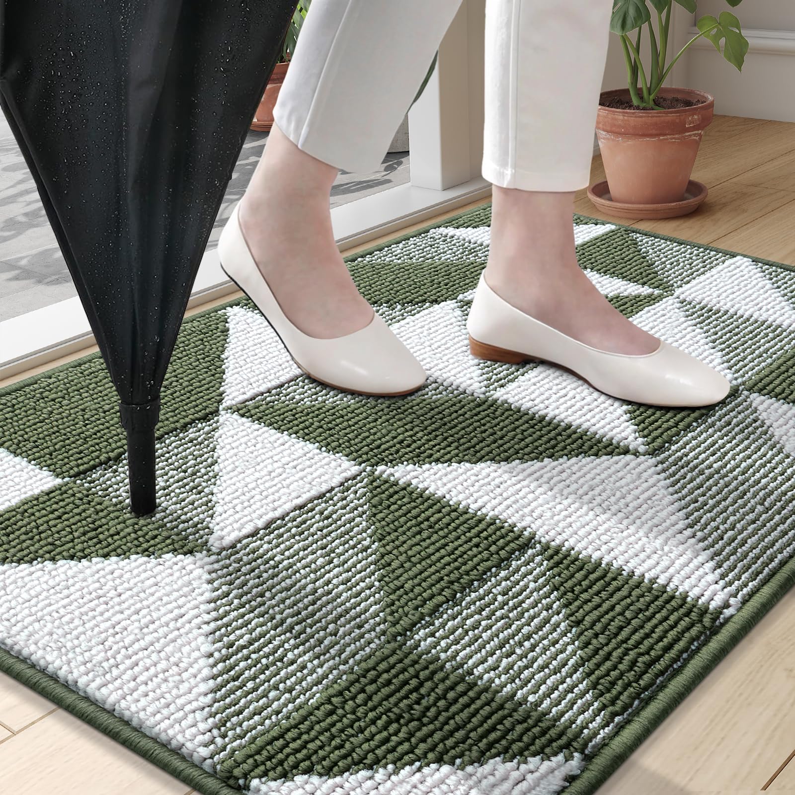 OLANLY Door Mat Indoor Entrance Washable 32x20, Odor-Free Low-Profile Front Back Geometric Doormat, Absorbent Resist Dirt Entry Carpet, Easy to Clean Sturdy Inside Floor Mats for Entryway, Black