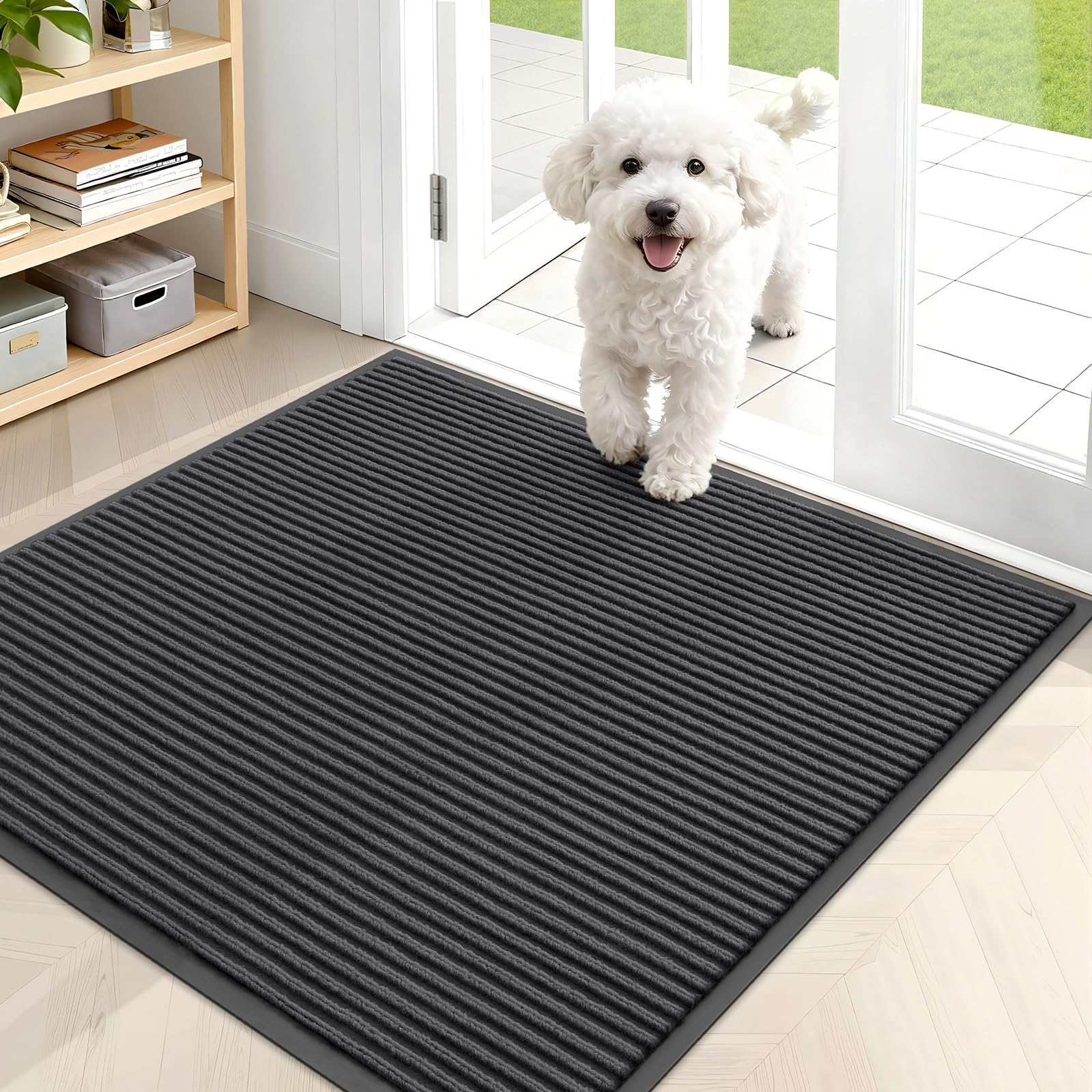 OLANLY Front Door Mat Indoor Outdoor Entrance, Waterproof Heavy Duty Doormat, Fade Resistant, Low Profile, Easy Clean Patio Porch Welcome Floor Mats for Entry, 29.5x17, Grey