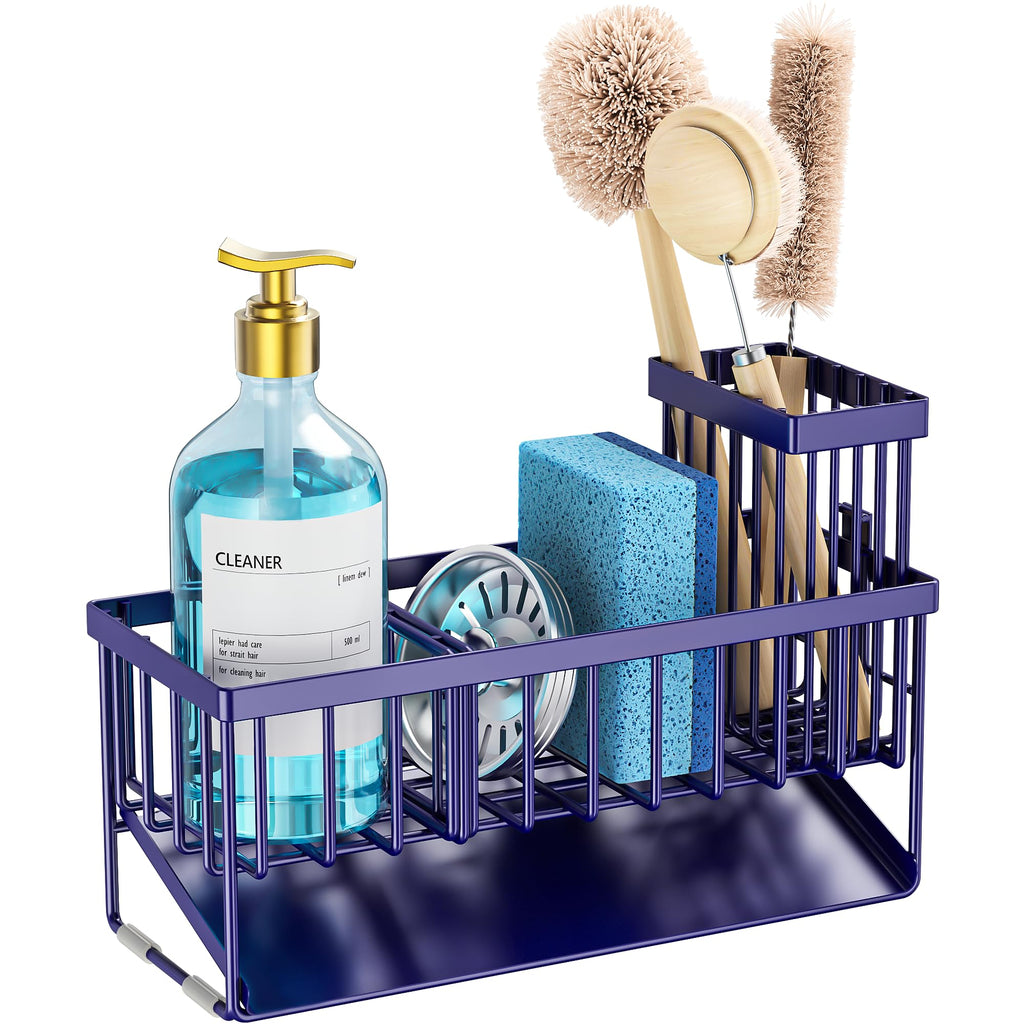 Cisily Sink Caddy Sponge Holder for Kitchen with Brush Holder and Stainless Steel Self Drain Tray, Rustproof Kitchen Sink Organizer for Sponge, Soap Dispenser Storage Accessories